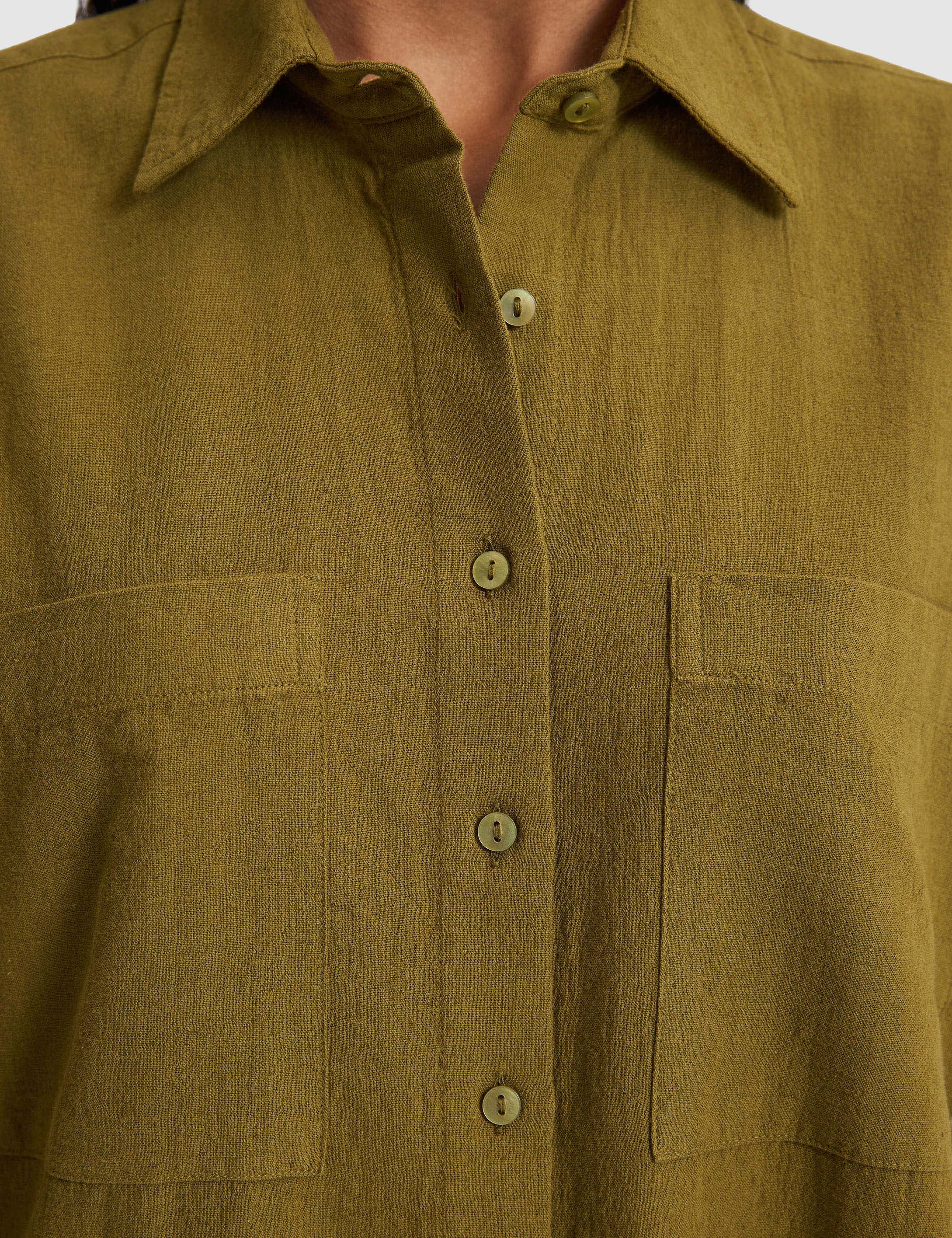 Haki Oversize Uzun Kollu Gömlek - 50328624027