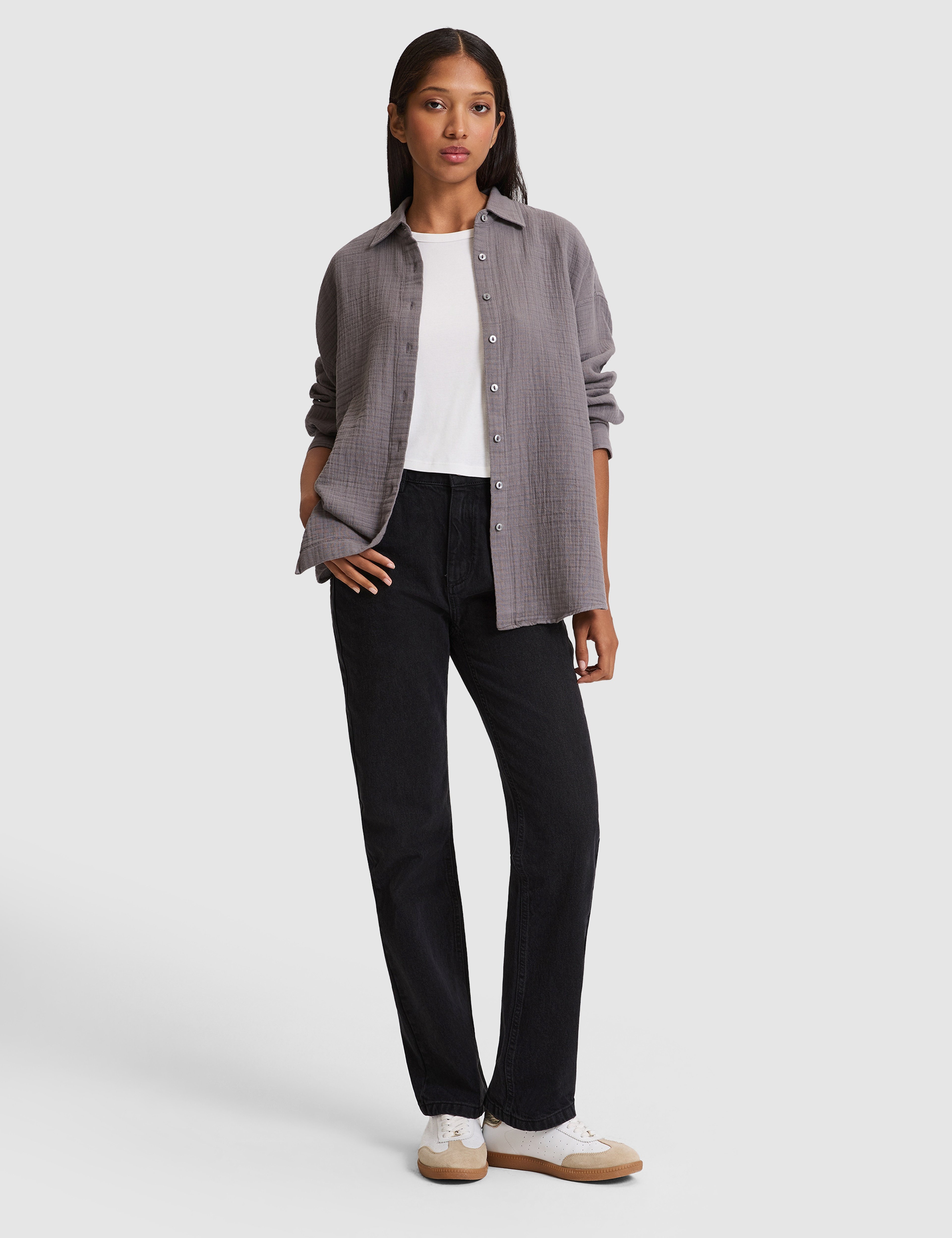 Gri Comfort Fit Uzun Kollu Gömlek - Image 4