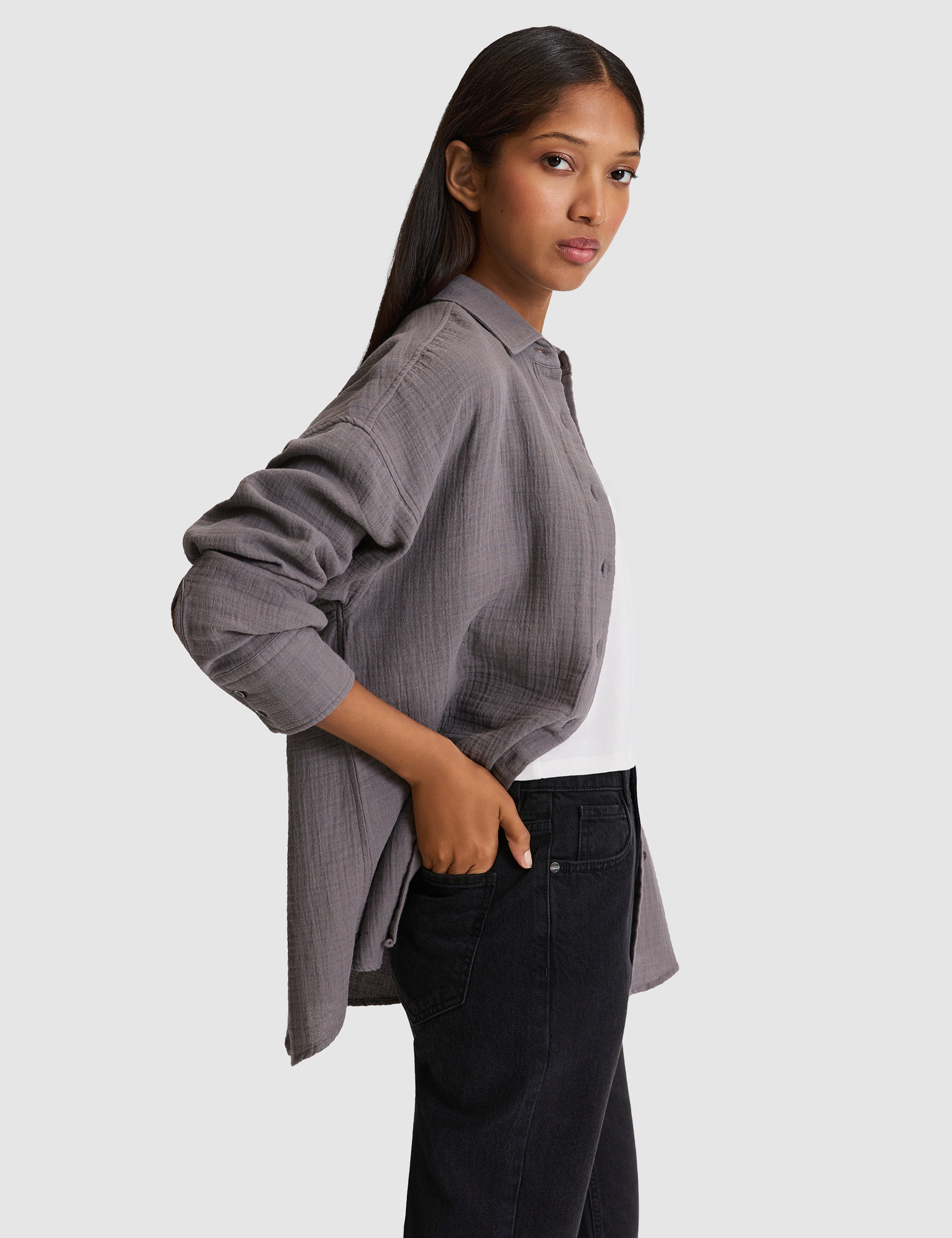 Gri Comfort Fit Uzun Kollu Gömlek