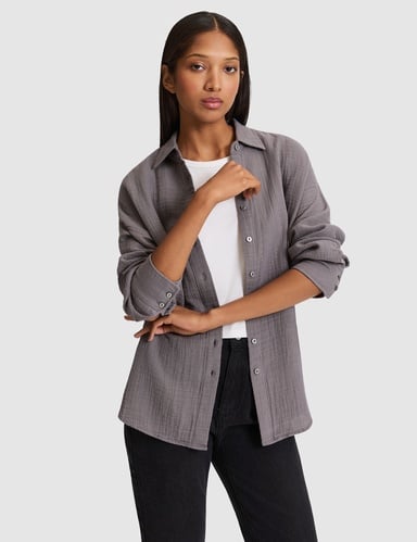 Gri Comfort Fit Uzun Kollu Müslin  Gömlek