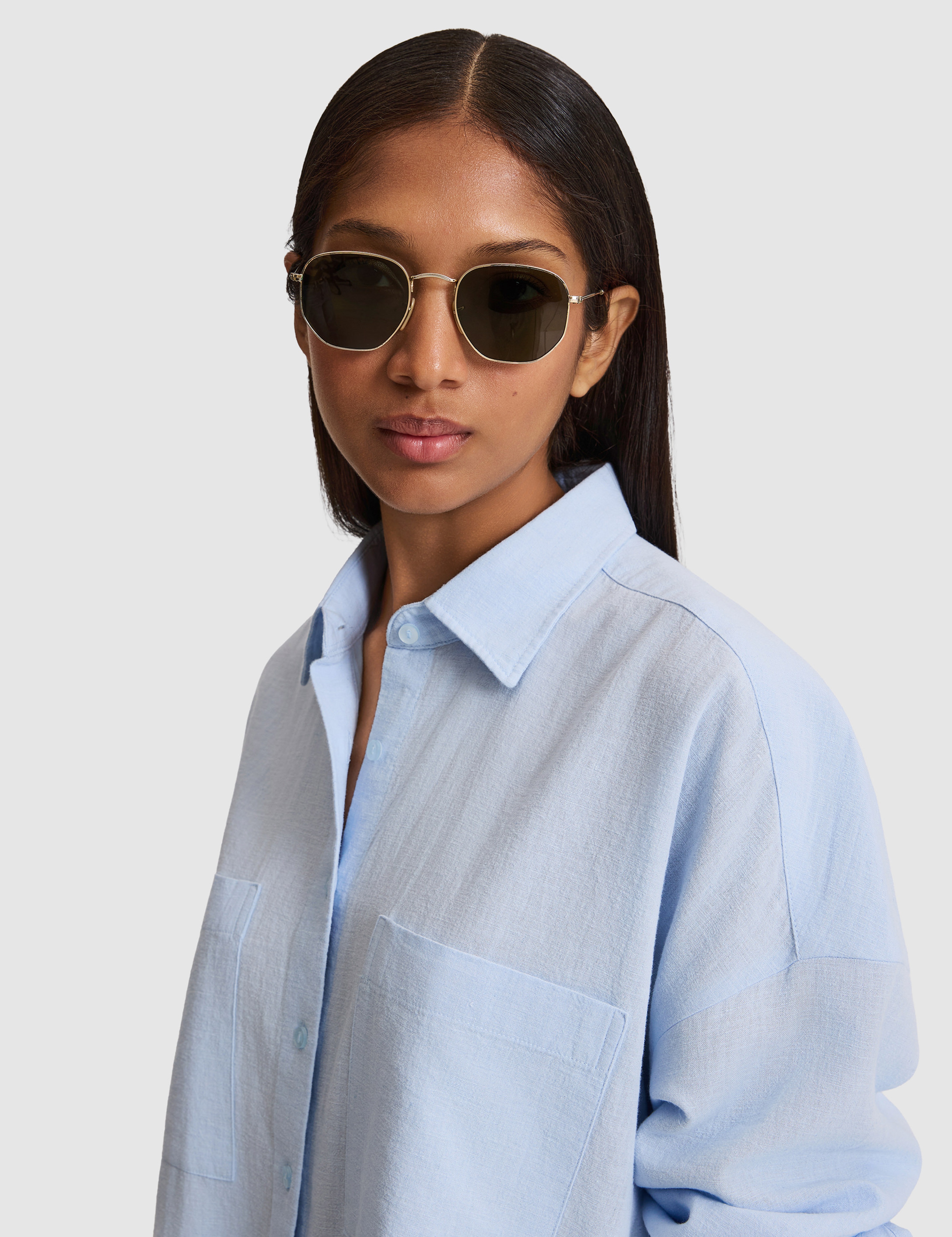 Mavi Oversize Keten Karışımlı Gömlek - Image 3