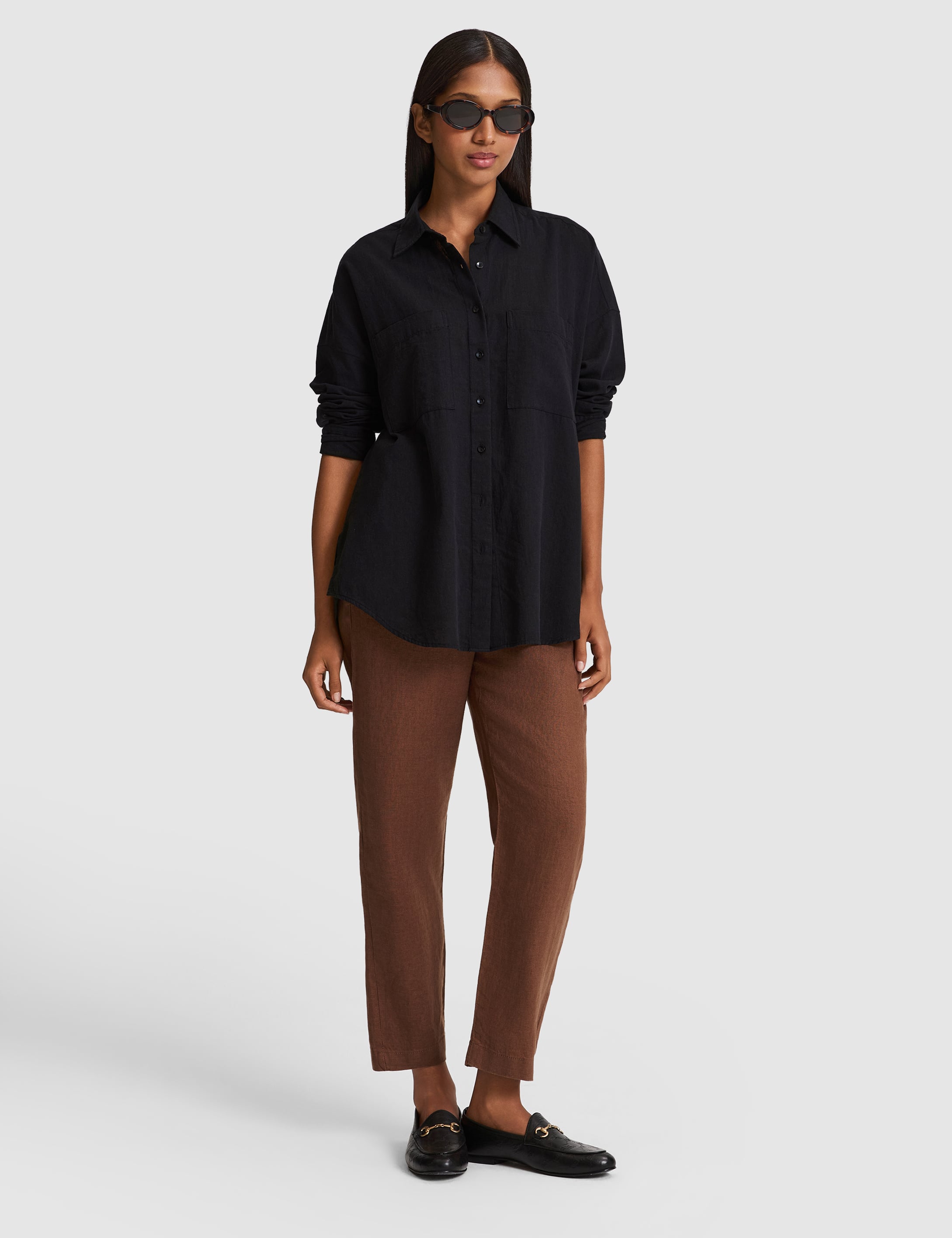 Siyah Oversize Uzun Kollu Gömlek - 50328624043