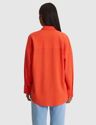 Nar Çiçeği Oversize Uzun Kollu Gömlek