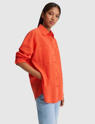 Nar Çiçeği Oversize Uzun Kollu Gömlek
