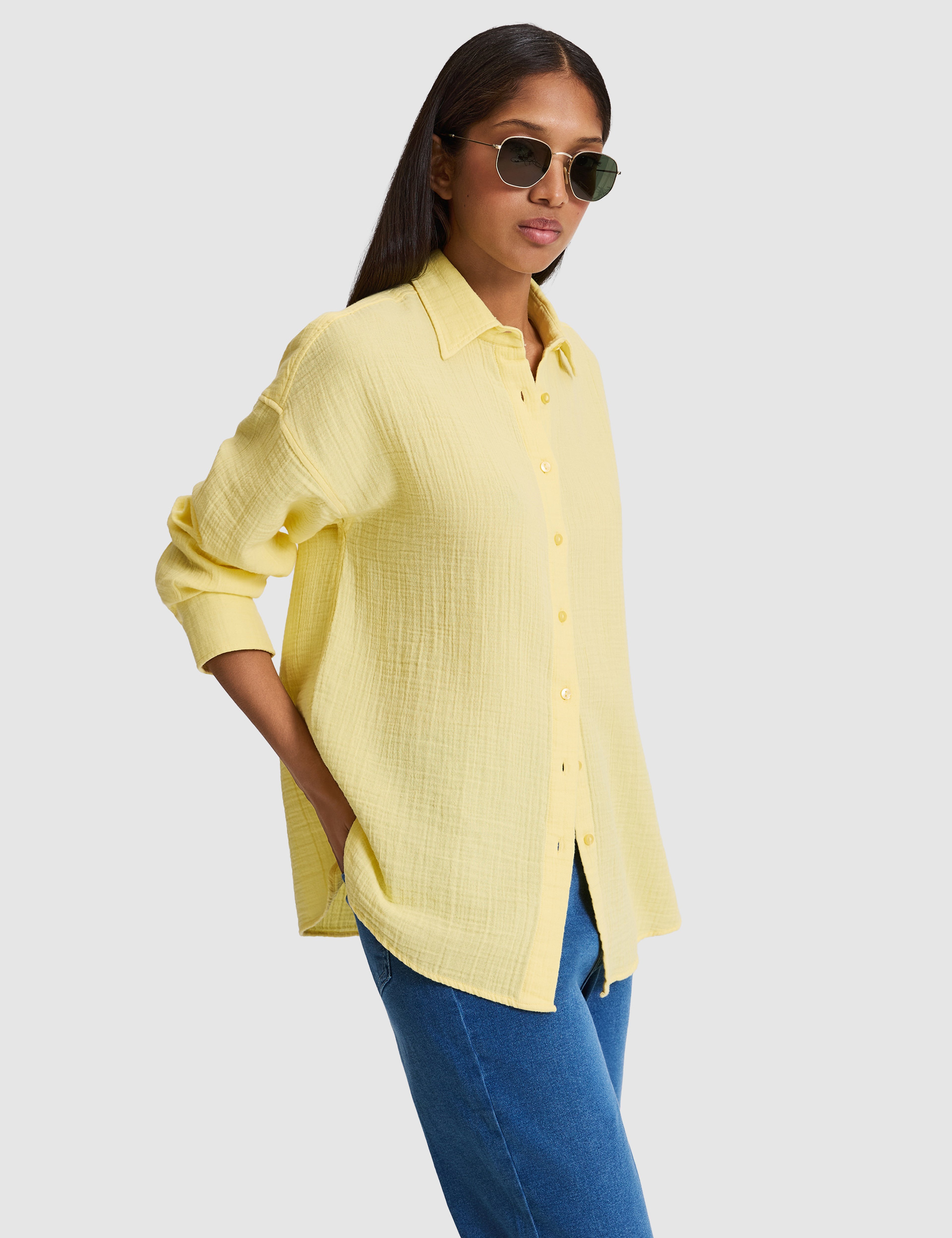 Sarı Comfort Fit Uzun Kollu Gömlek