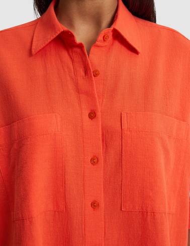 Nar Çiçeği Oversize Uzun Kollu Gömlek