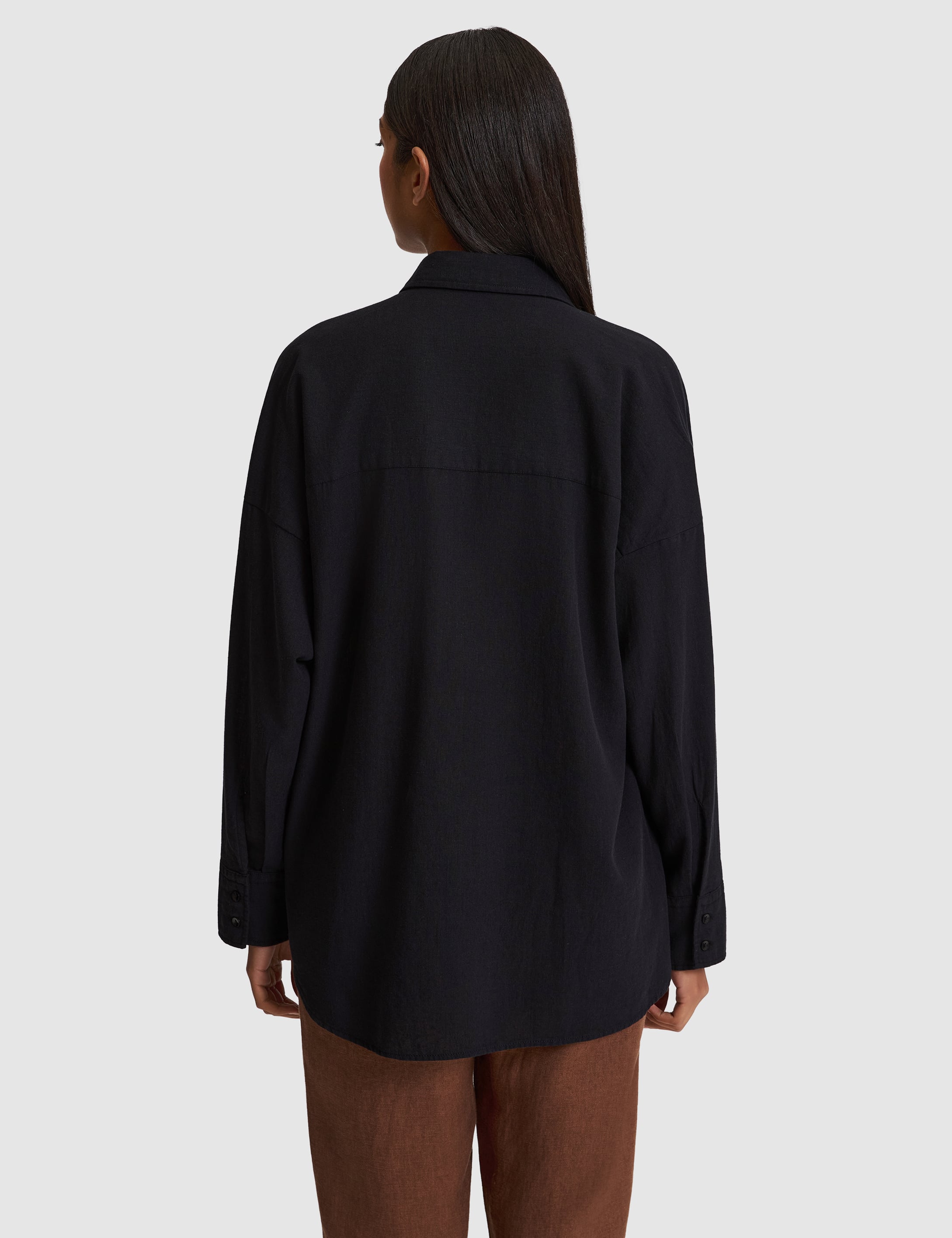 Siyah Oversize Uzun Kollu Gömlek - 50328624043
