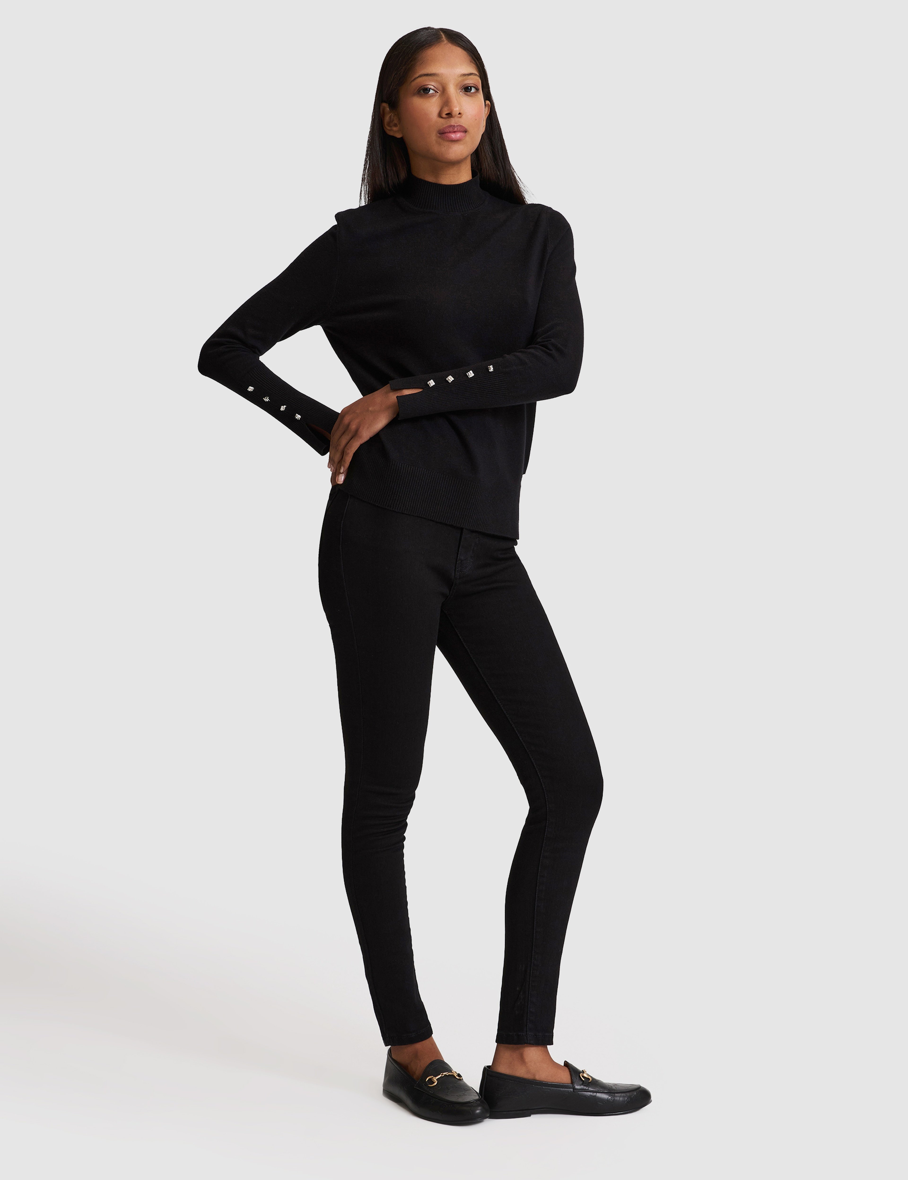 Siyah Slim Fit Basic Kazak - Image 4