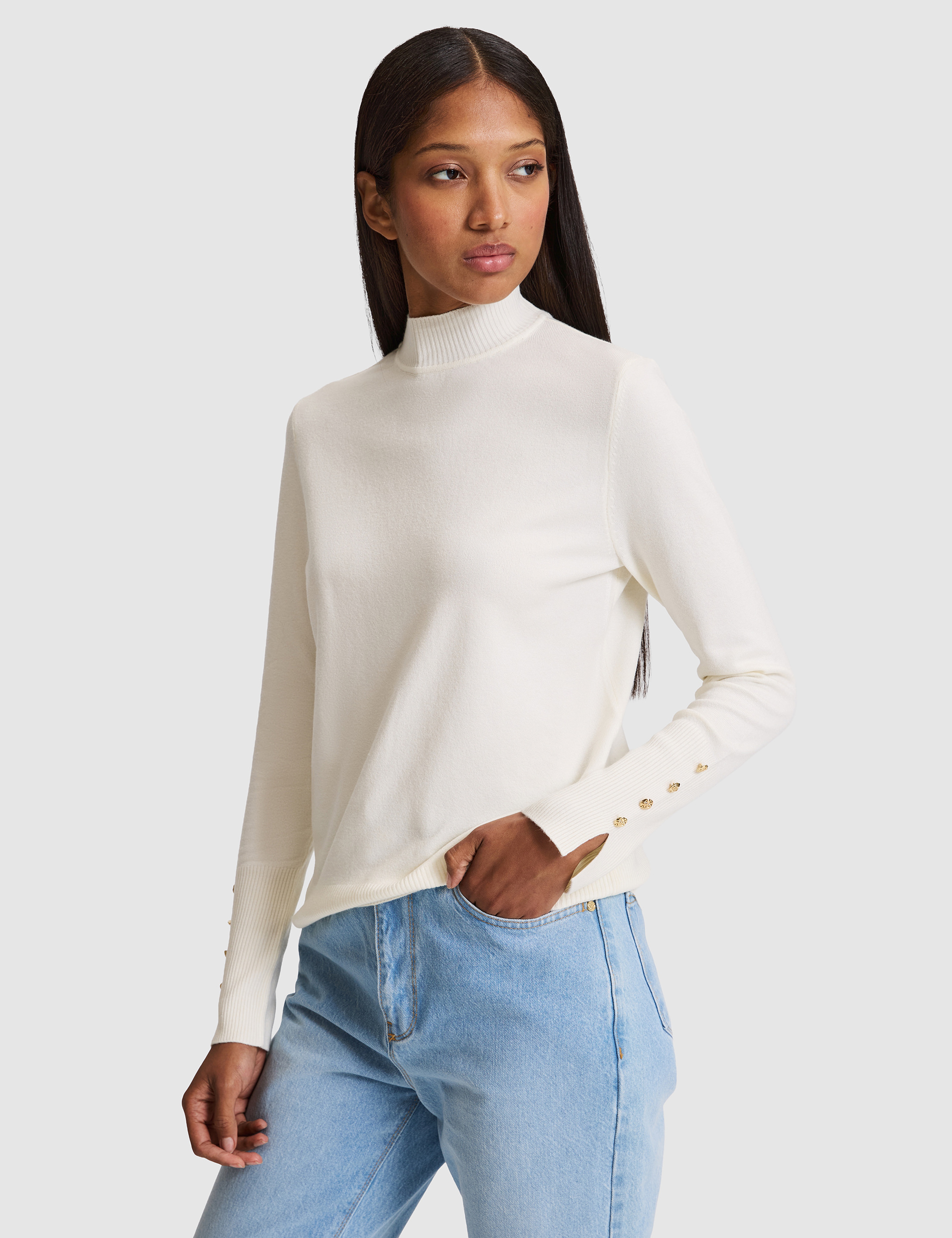 Ekru Slim Fit Basic Kazak - Image 3