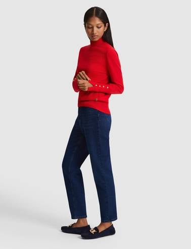 Kırmızı Slim Fit Basic Kazak