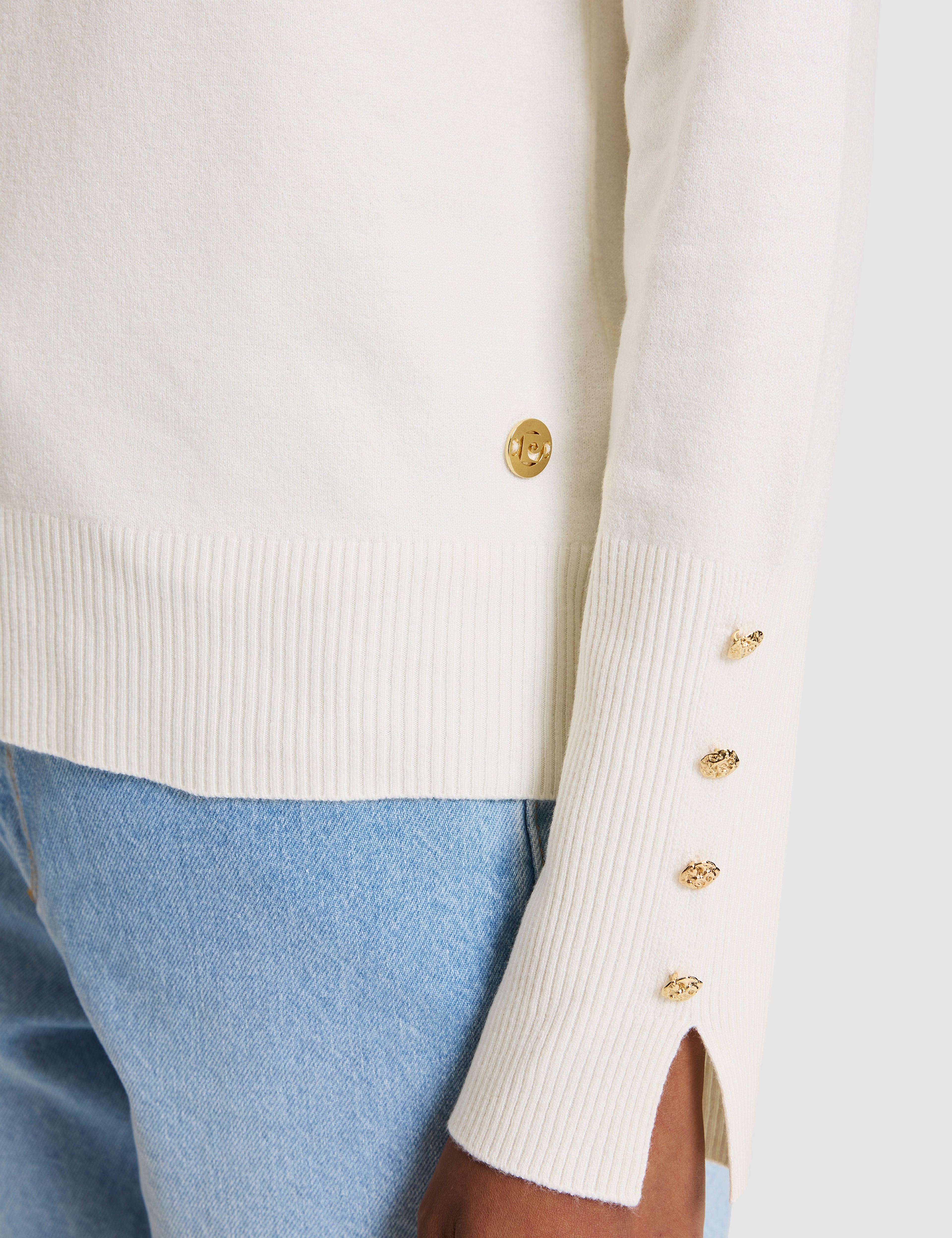 Ekru Slim Fit Basic Kazak
