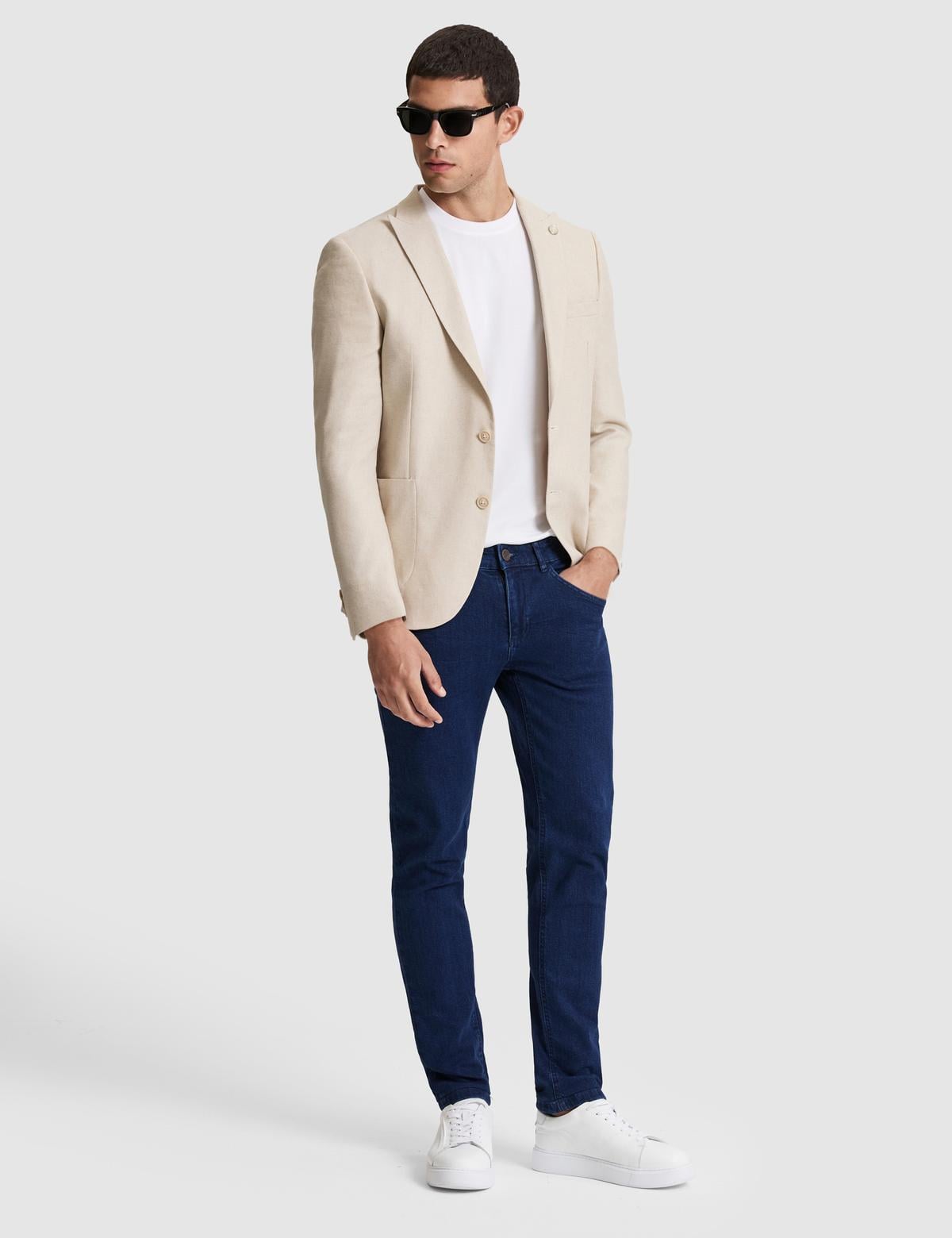 Bej Ex. Slim Fit Keten Karışımlı Ceket - 50285244008