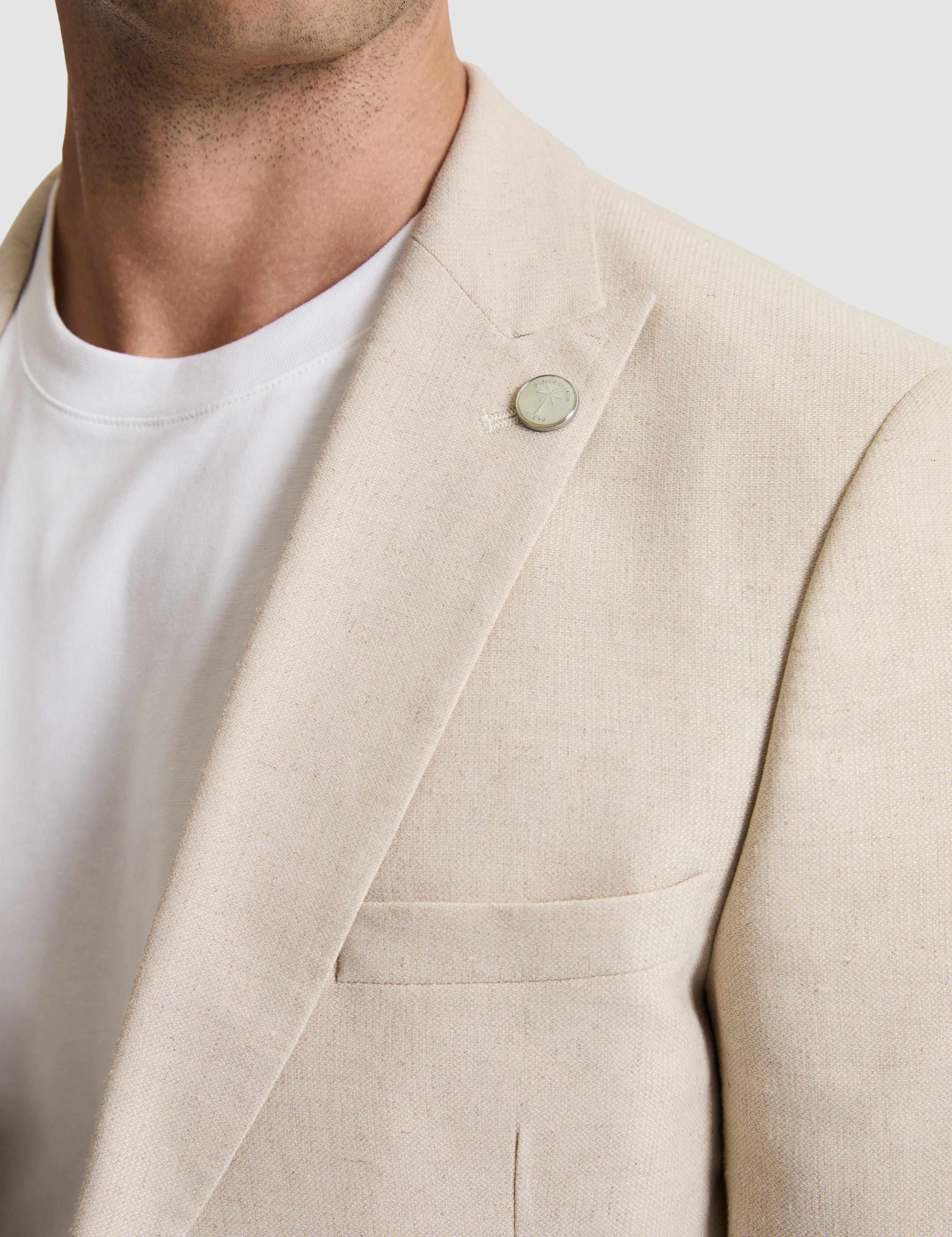 Bej Ex. Slim Fit Keten Karışımlı Ceket