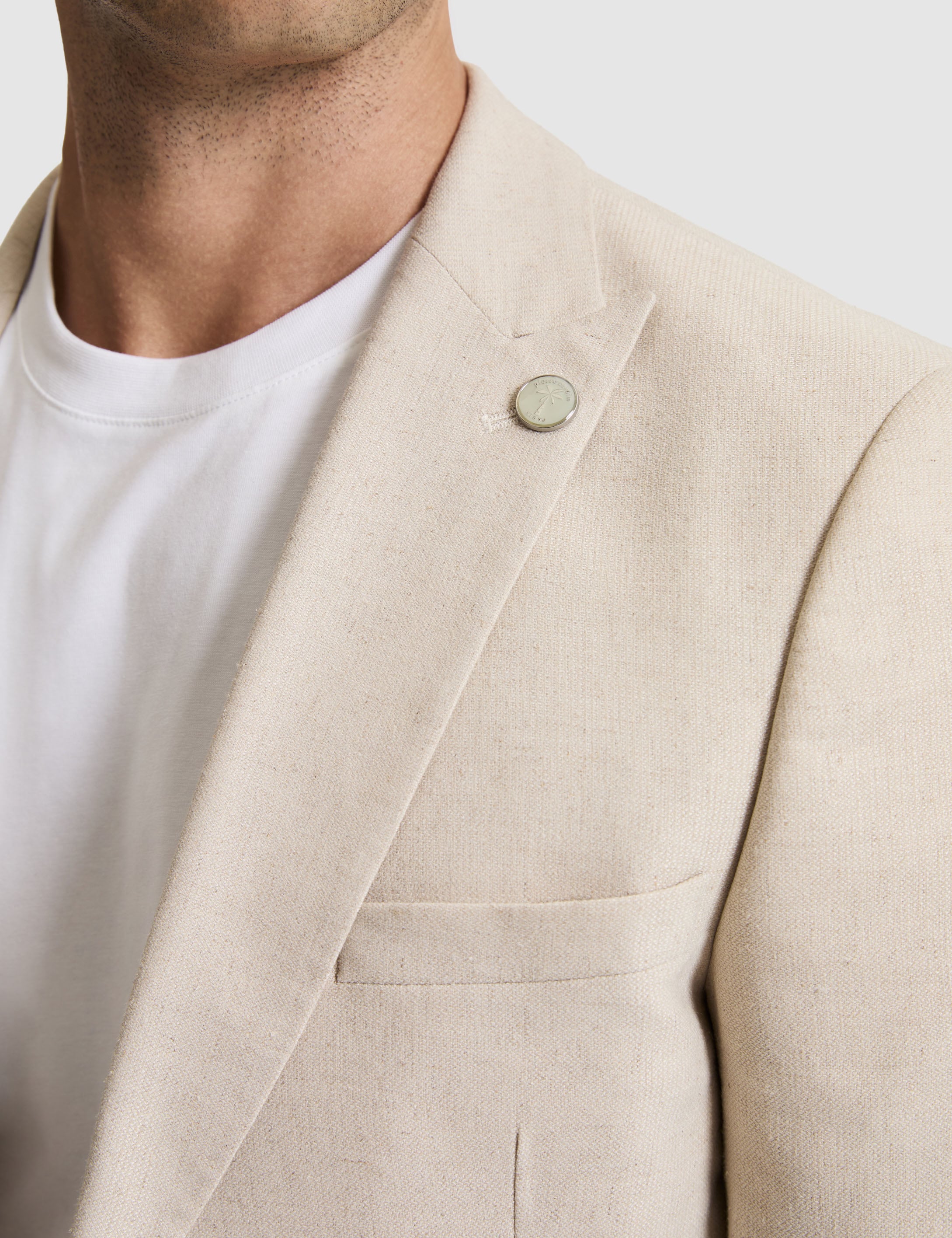 Bej Ex. Slim Fit Keten Karışımlı Ceket - Image 6