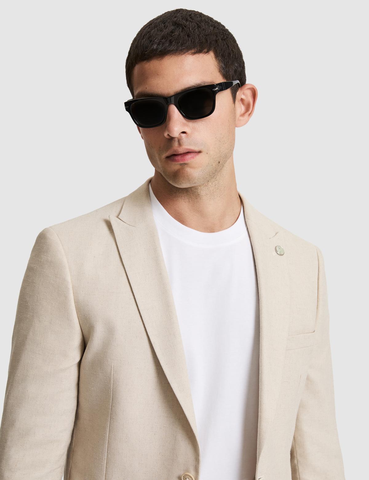 Bej Ex. Slim Fit Keten Karışımlı Ceket - 50285244008