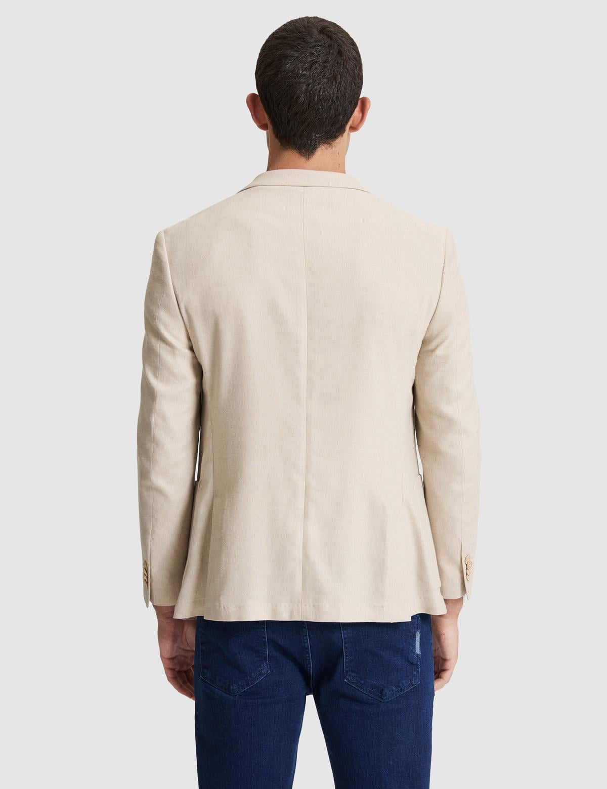 Bej Ex. Slim Fit Keten Karışımlı Ceket - 50285244008