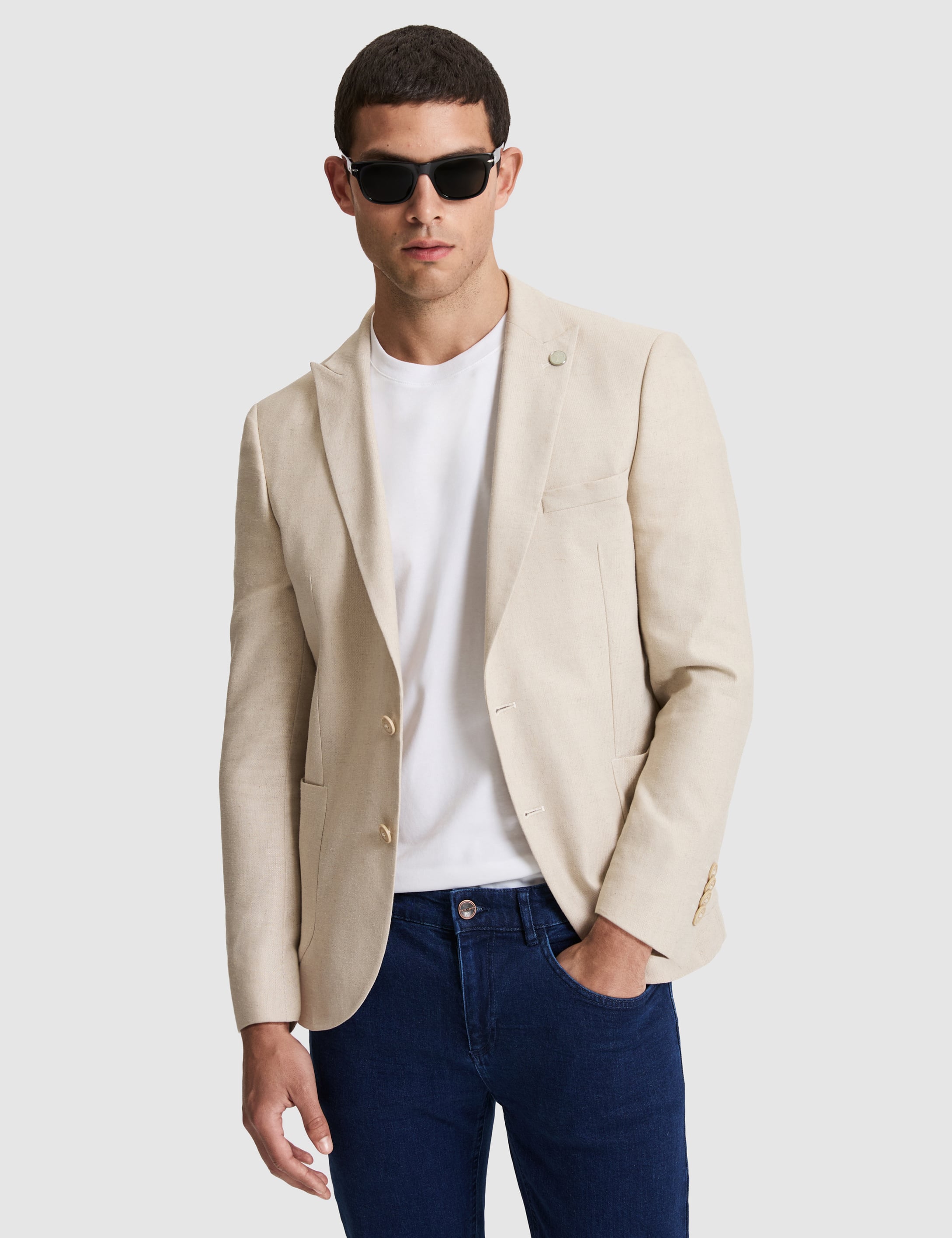 Bej Ex. Slim Fit Keten Karışımlı Ceket - Image 3