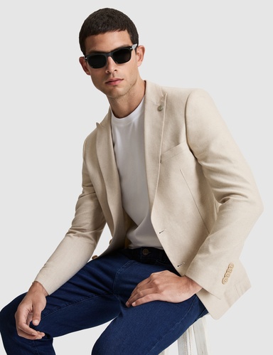 Bej Extra Slim Fit Keten Karışımlı Ceket