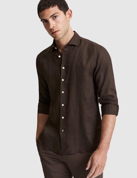 Kahverengi %100 Keten Regular Fit Uzunkollu Gömlek - 50320945107