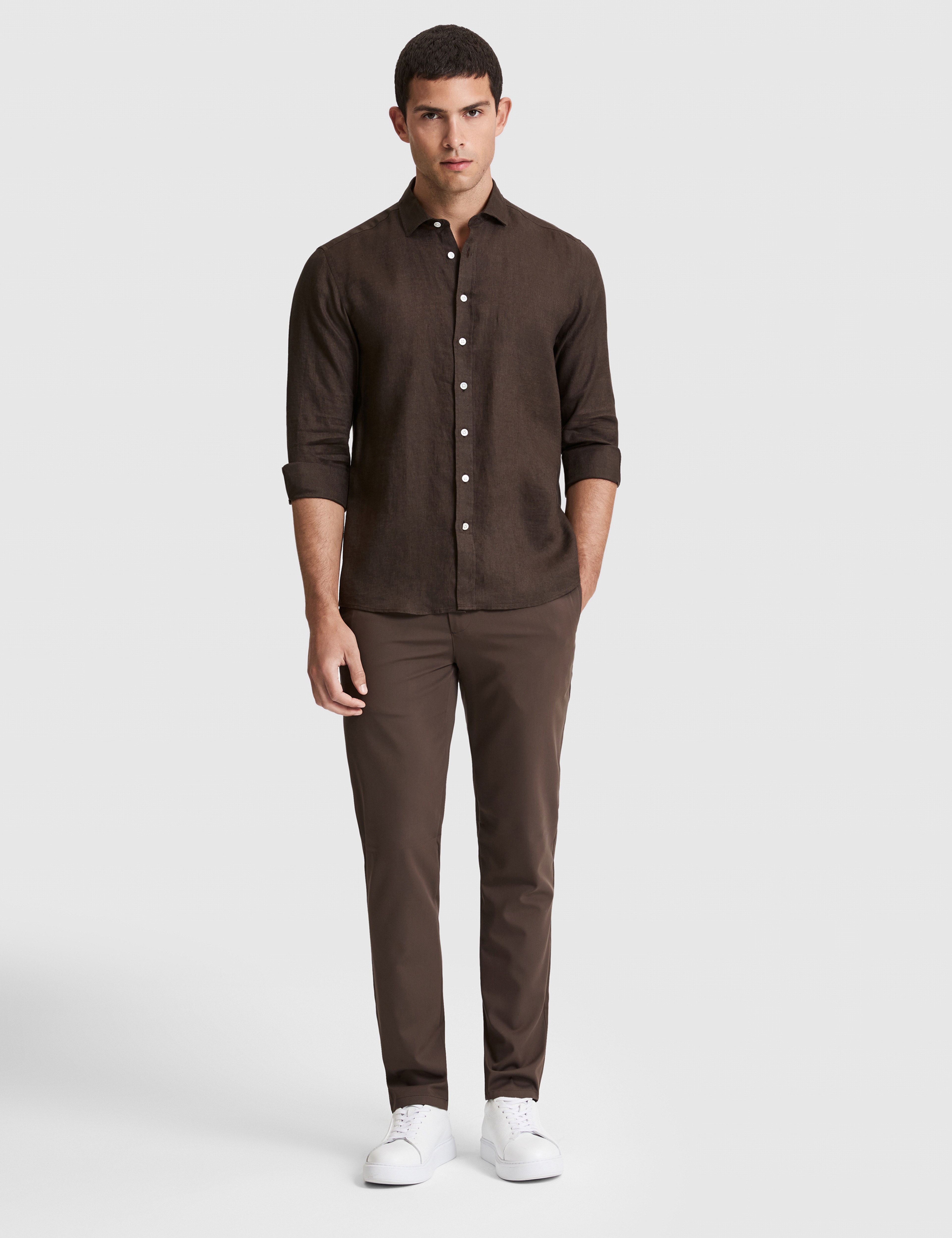 Koyu Kahverengi Regular Fit Uzun Kollu Gömlek - Image 4