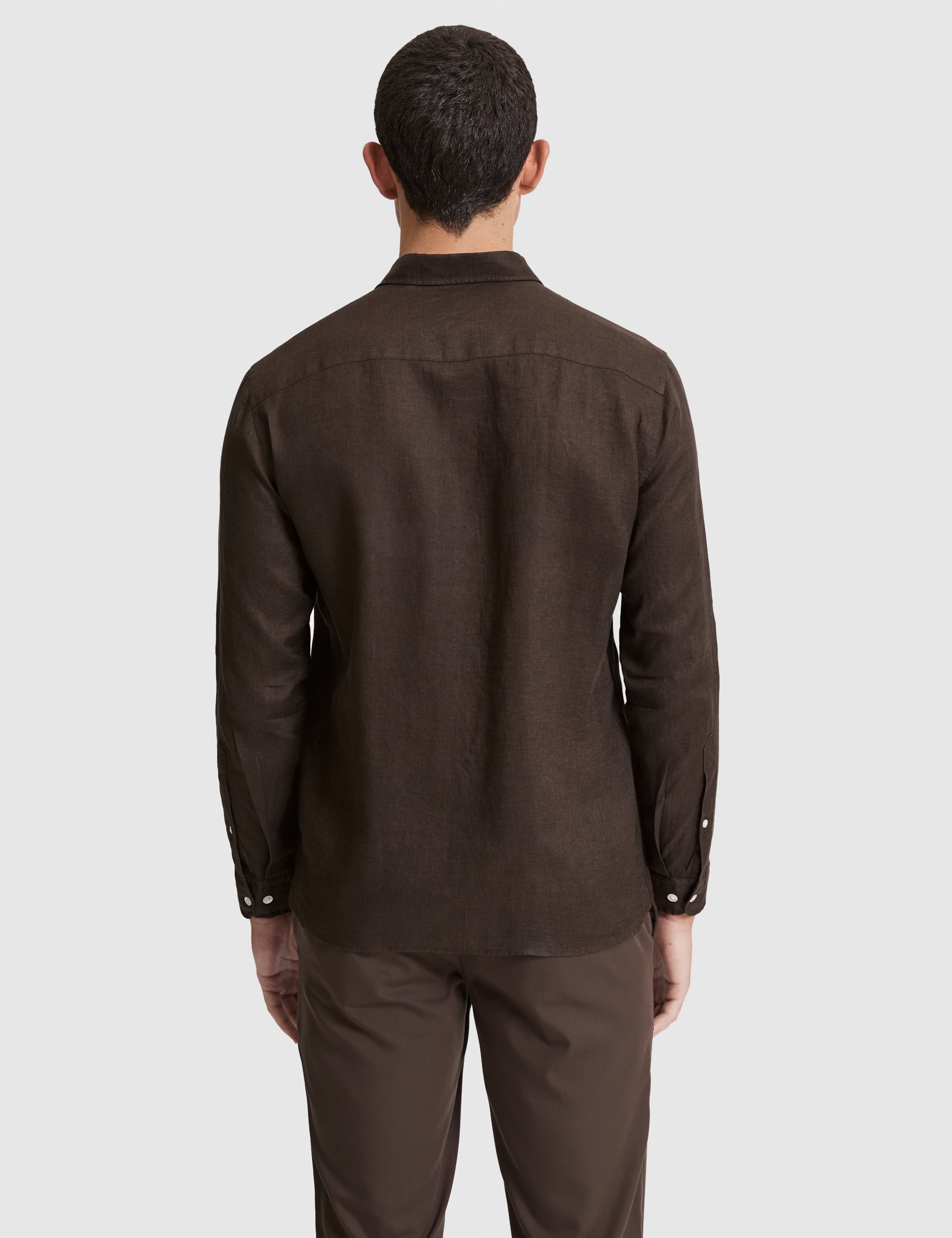 Kahverengi %100 Keten Regular Fit Uzunkollu Gömlek - 50320945107