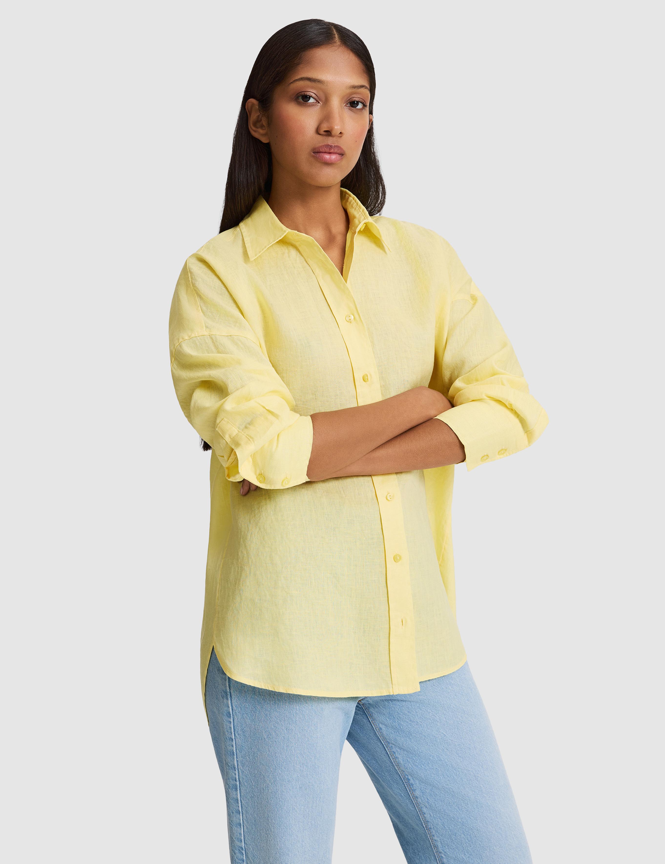 Limon Oversize Uzun Kollu %100 Keten Gömlek