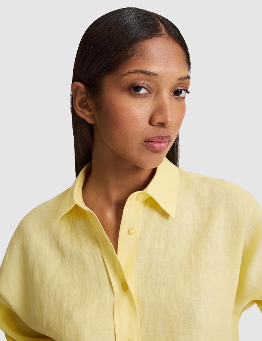 Limon Oversize Uzun Kollu %100 Keten Gömlek