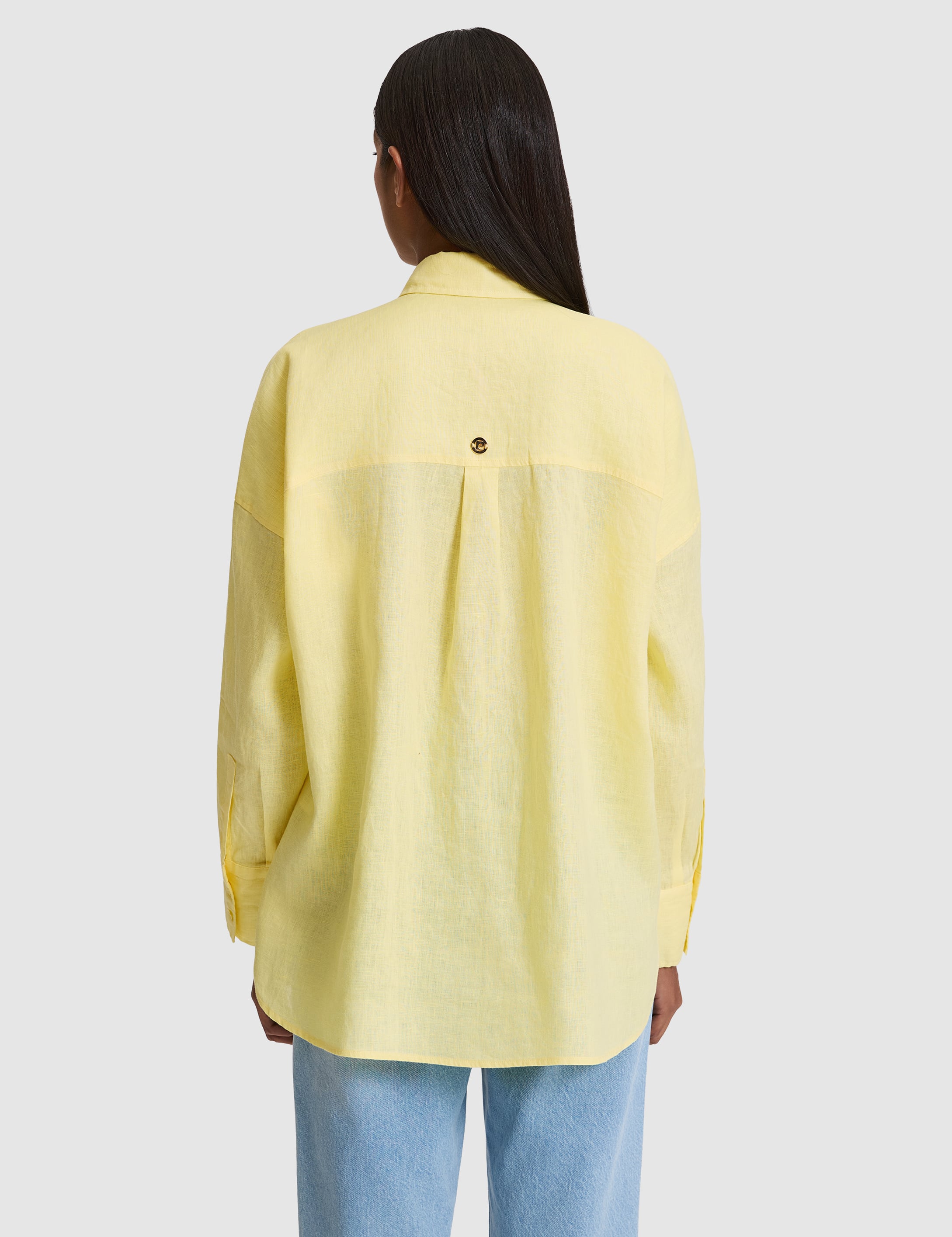 Limon Oversize Uzun Kollu %100 Keten Gömlek - 50321208024