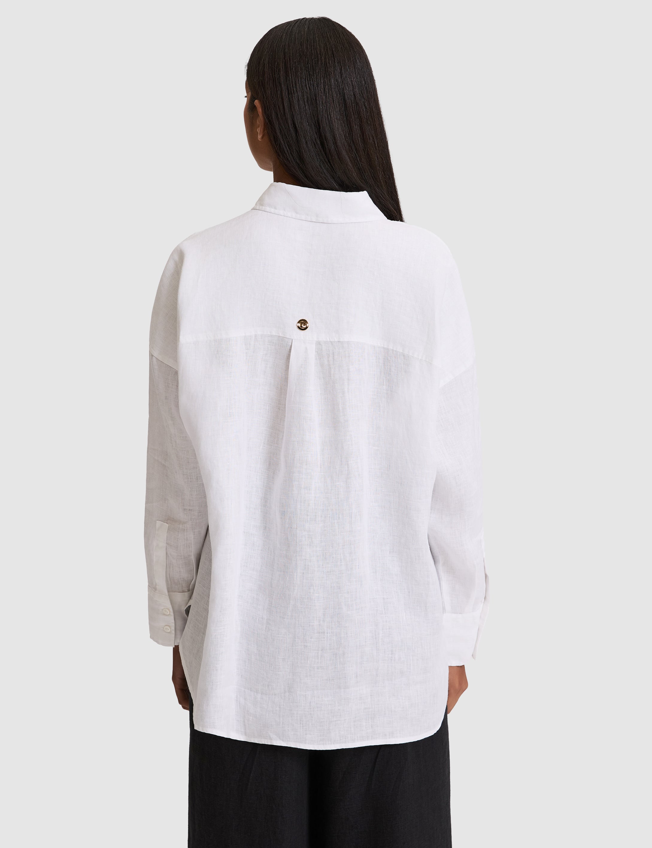 Beyaz Oversize Uzun Kollu %100 Keten Gömlek - 50321208006