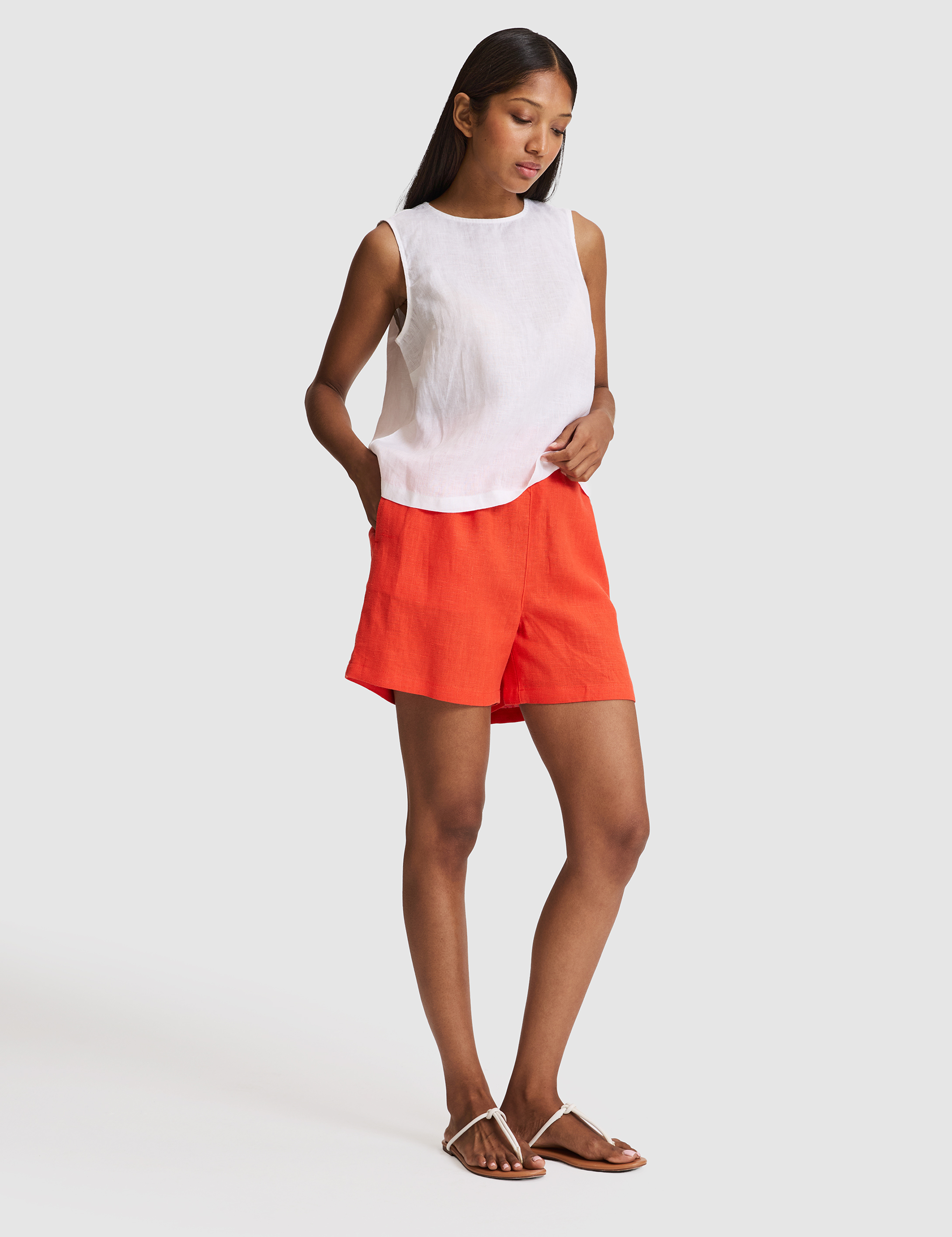 Beyaz Regular Fit Keten Bluz - 50324153003