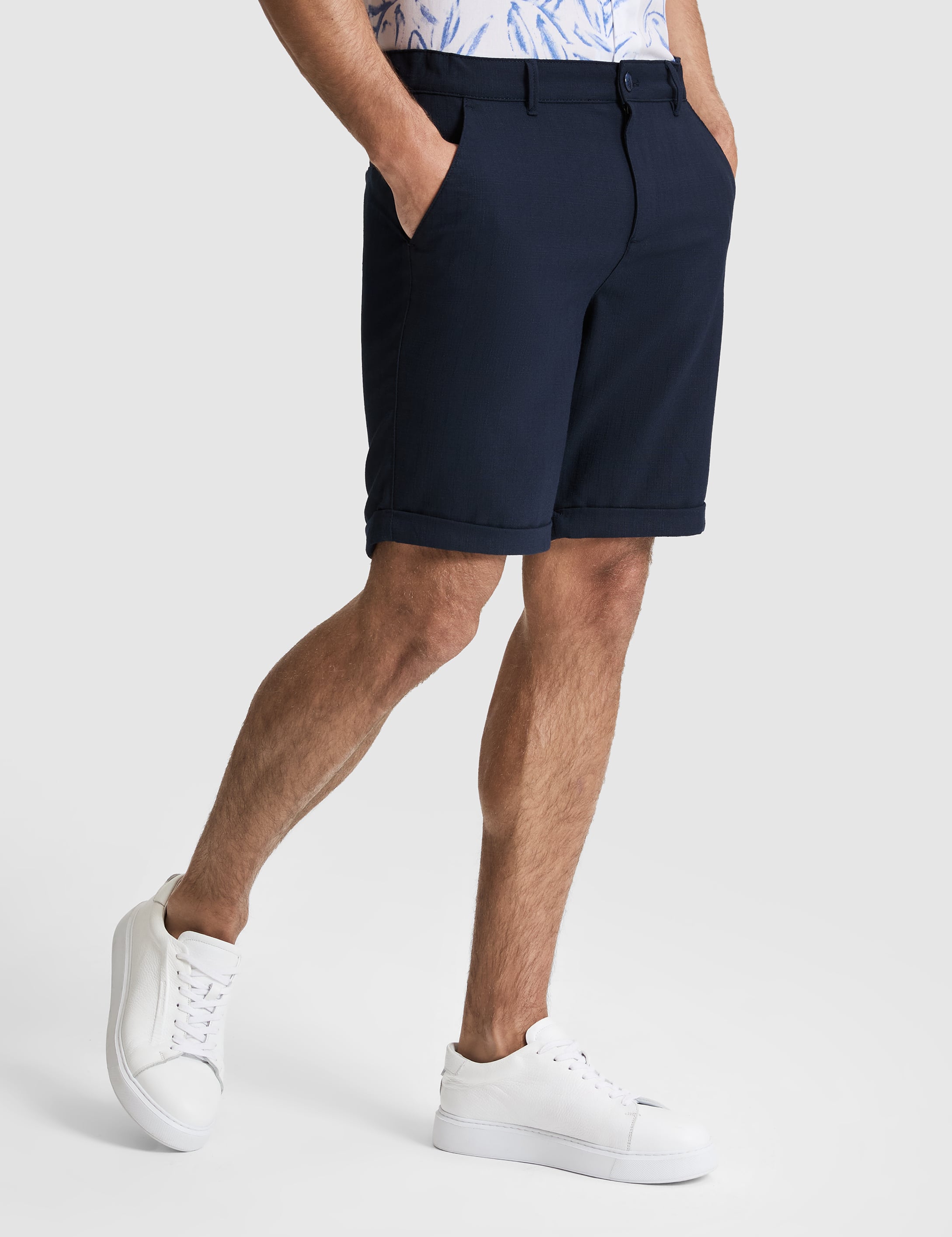 Lacivert Slim Fit Dokuma Şort - 50324461003