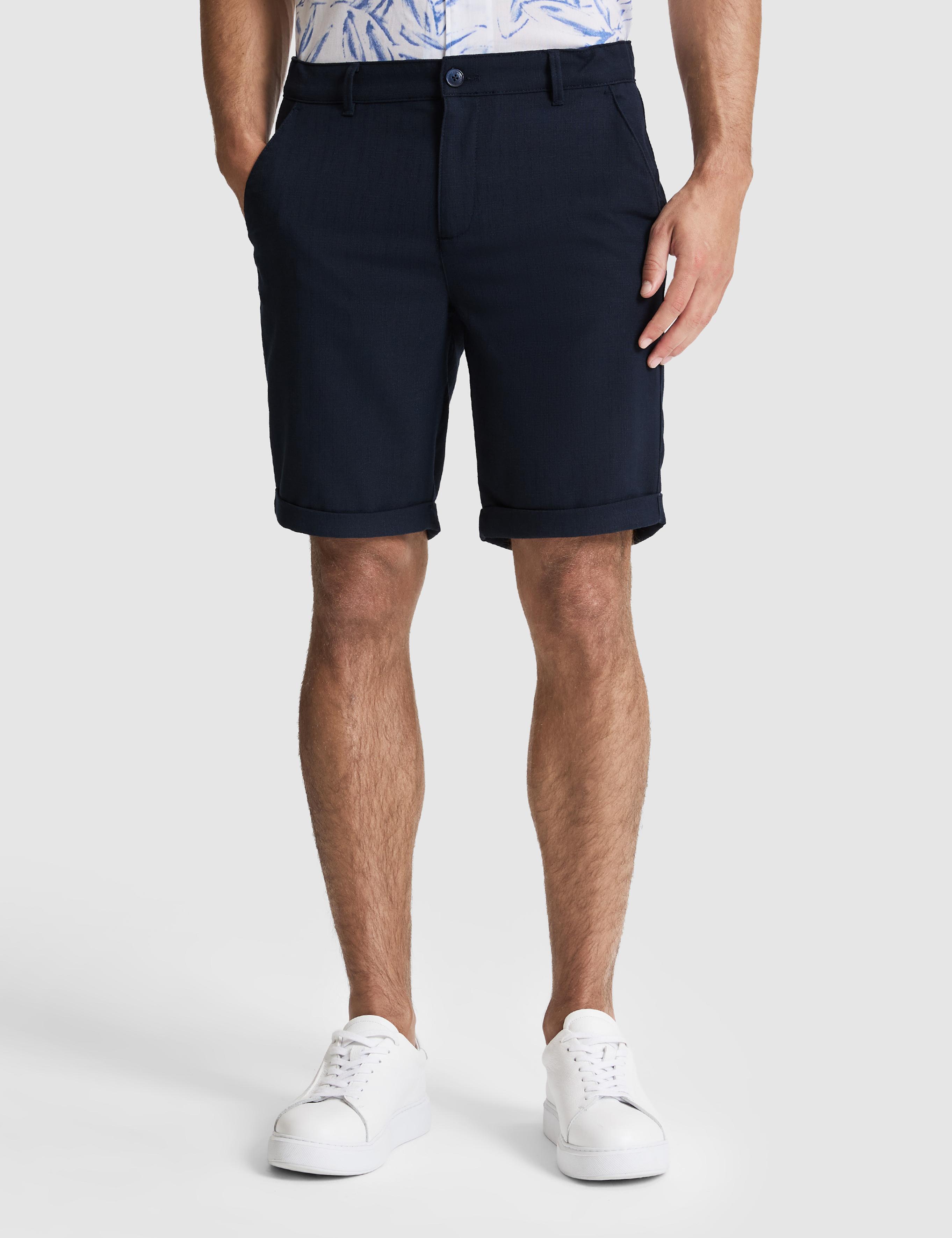 Lacivert Slim Fit Dokuma Şort