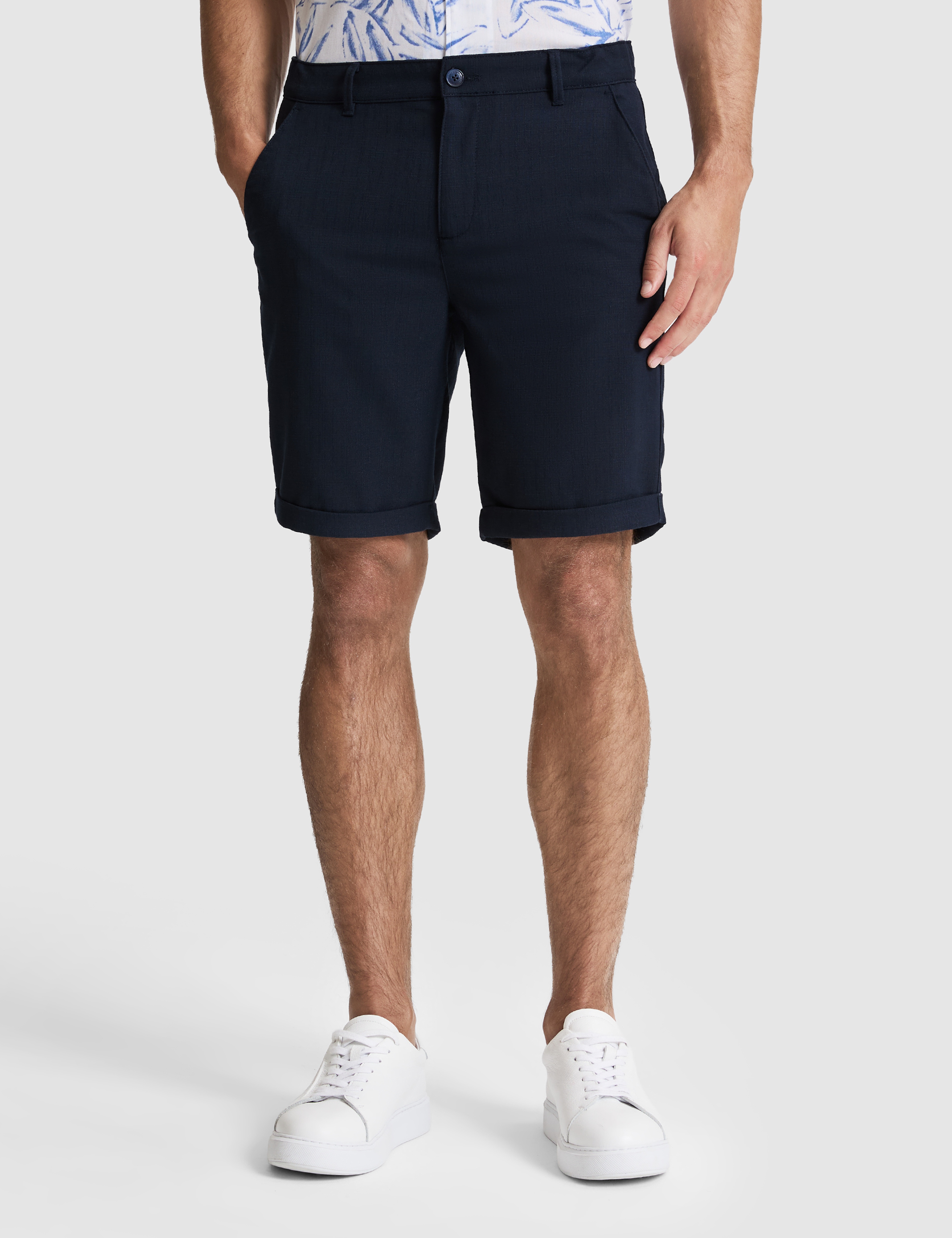 Lacivert Slim Fit Dokuma Şort