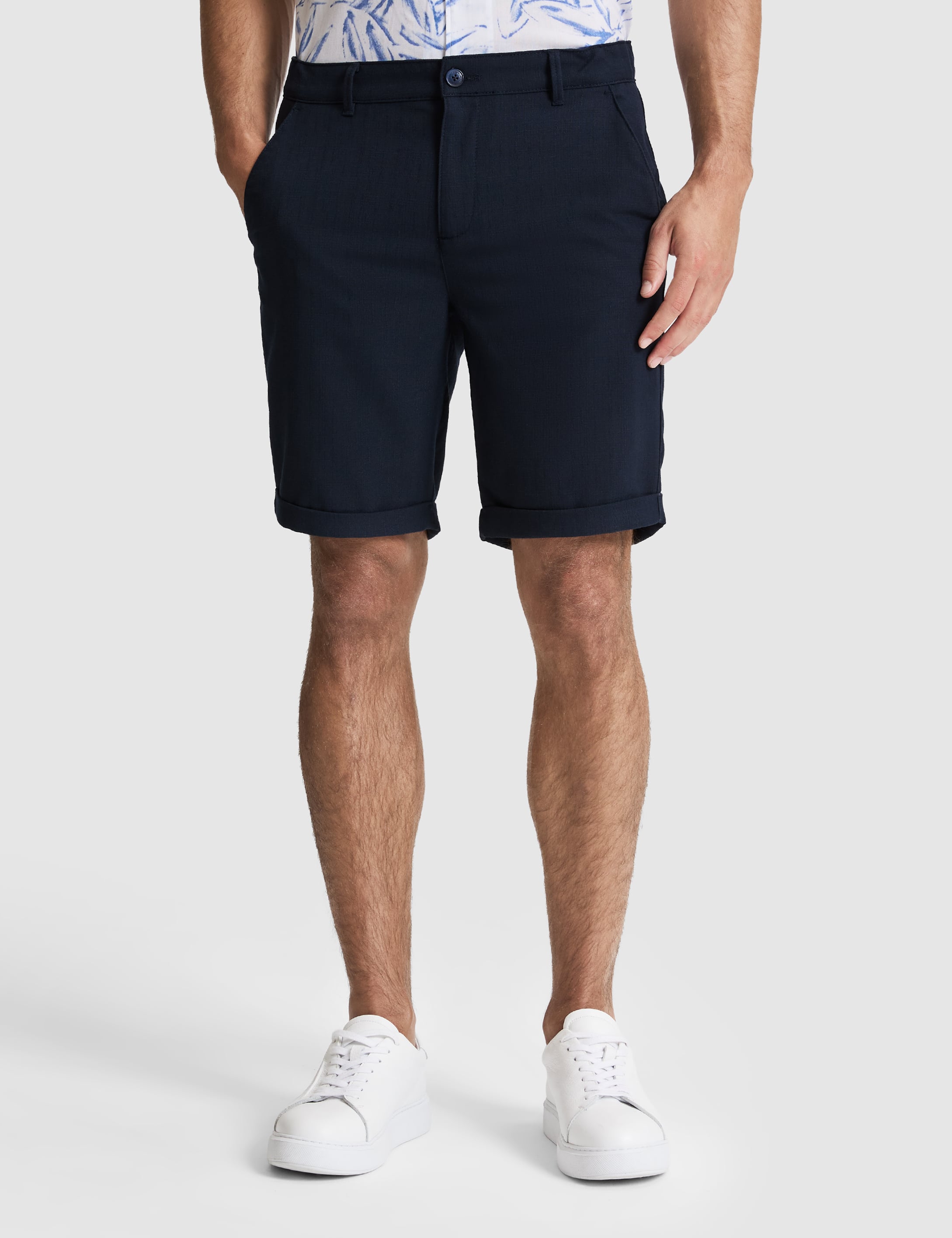 Lacivert Slim Fit Dokuma Şort