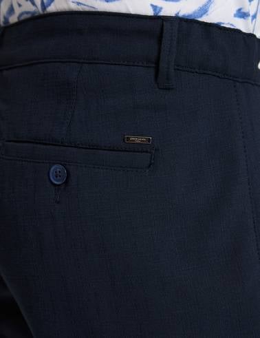 Lacivert Slim Fit Dokuma Şort