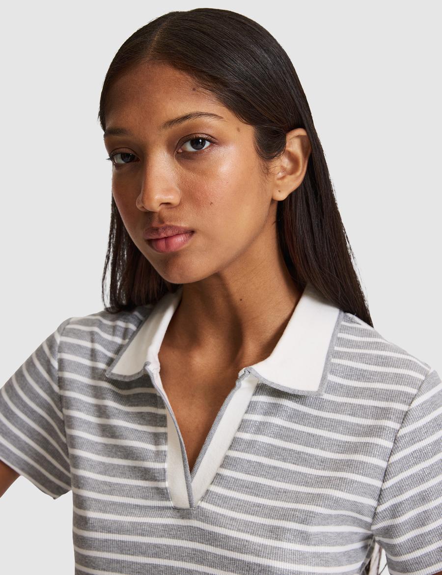 Gri Melanj Slim Fit Polo Yaka Tişört
