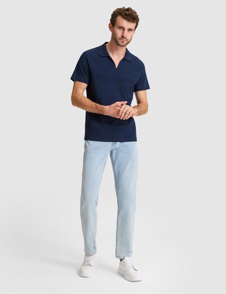 Lacivert Slim Fit %100 Pamuk Apaş Yaka Tişört - 50296772015
