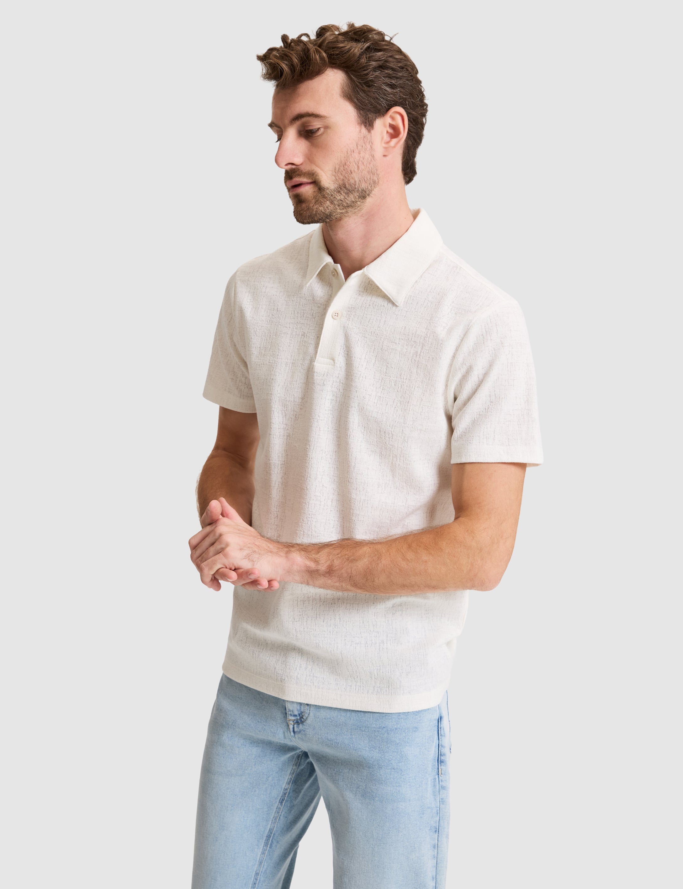 Ekru Slim Fit Düğmeli Polo Yaka Tişört - 50307581032