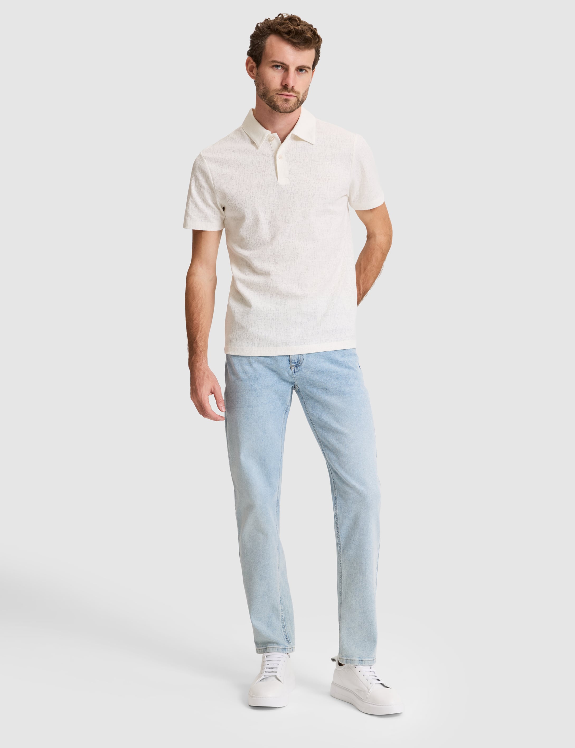 Ekru Slim Fit Düğmeli Polo Yaka Tişört - 50307581032