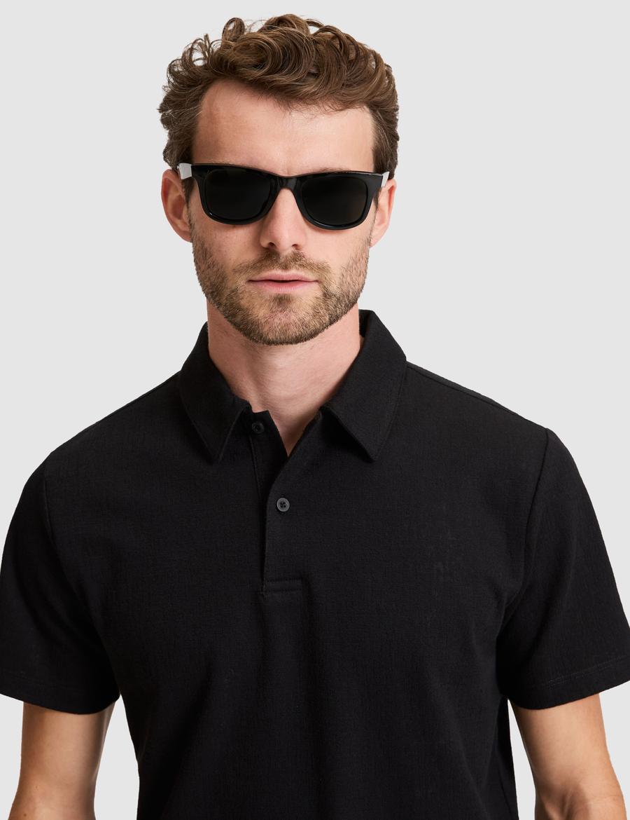 Siyah Slim Fit Düğmeli Polo Yaka Tişört