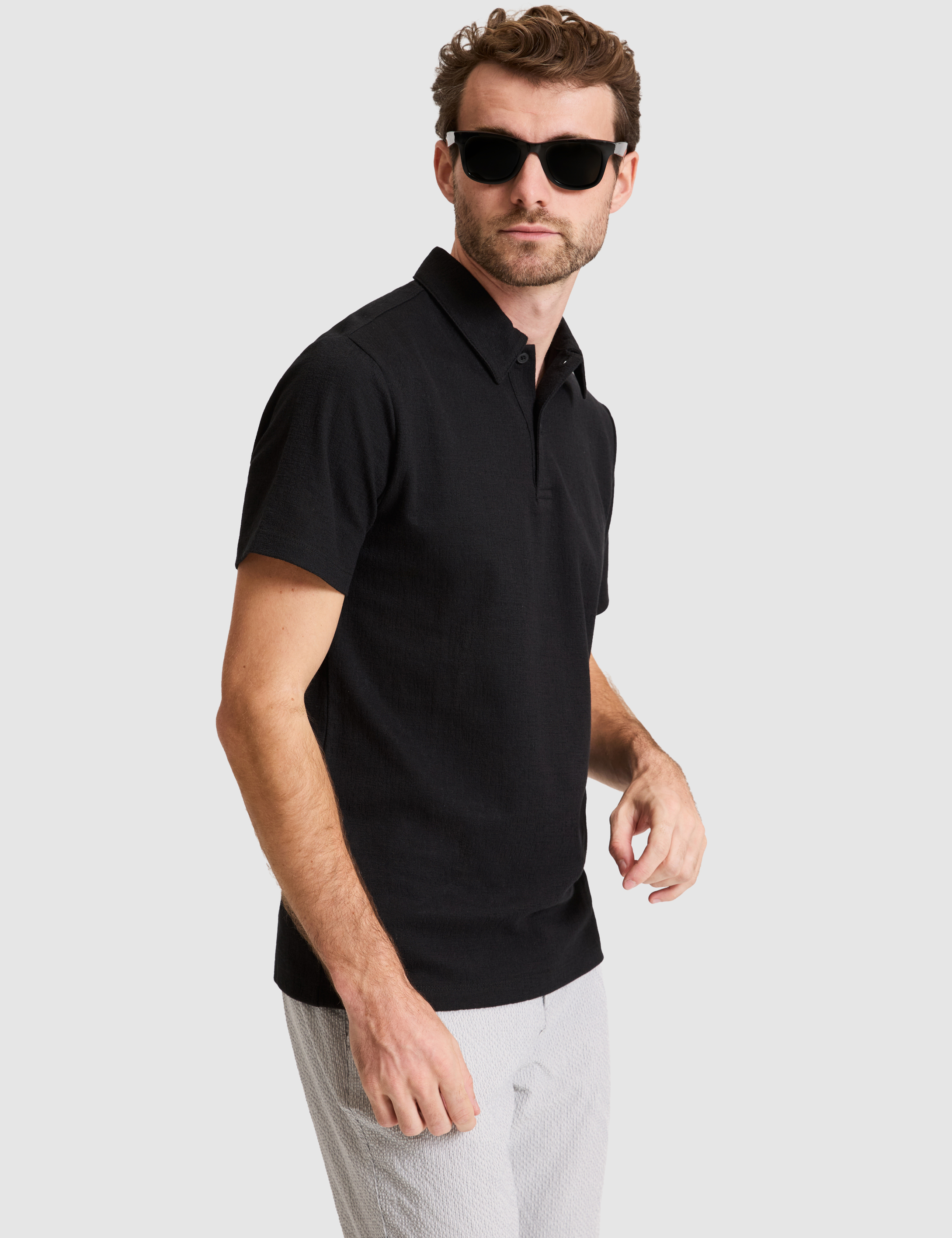 Siyah Slim Fit Düğmeli Polo Yaka Tişört - 50307581019