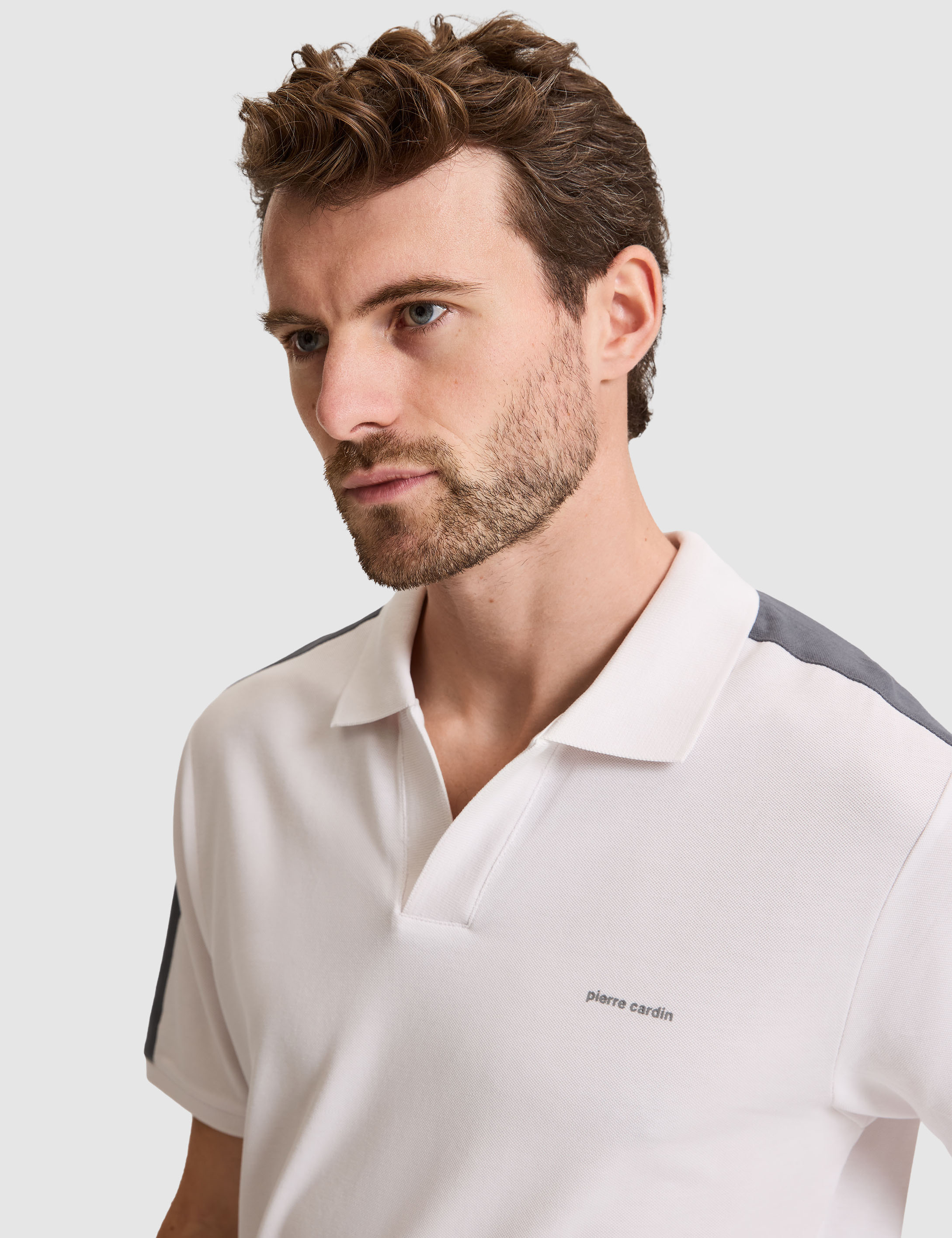 Koyu Gri Kol Detaylı Slim Fit %100 Pamuk Apaş Yaka Tişört - 50307520010