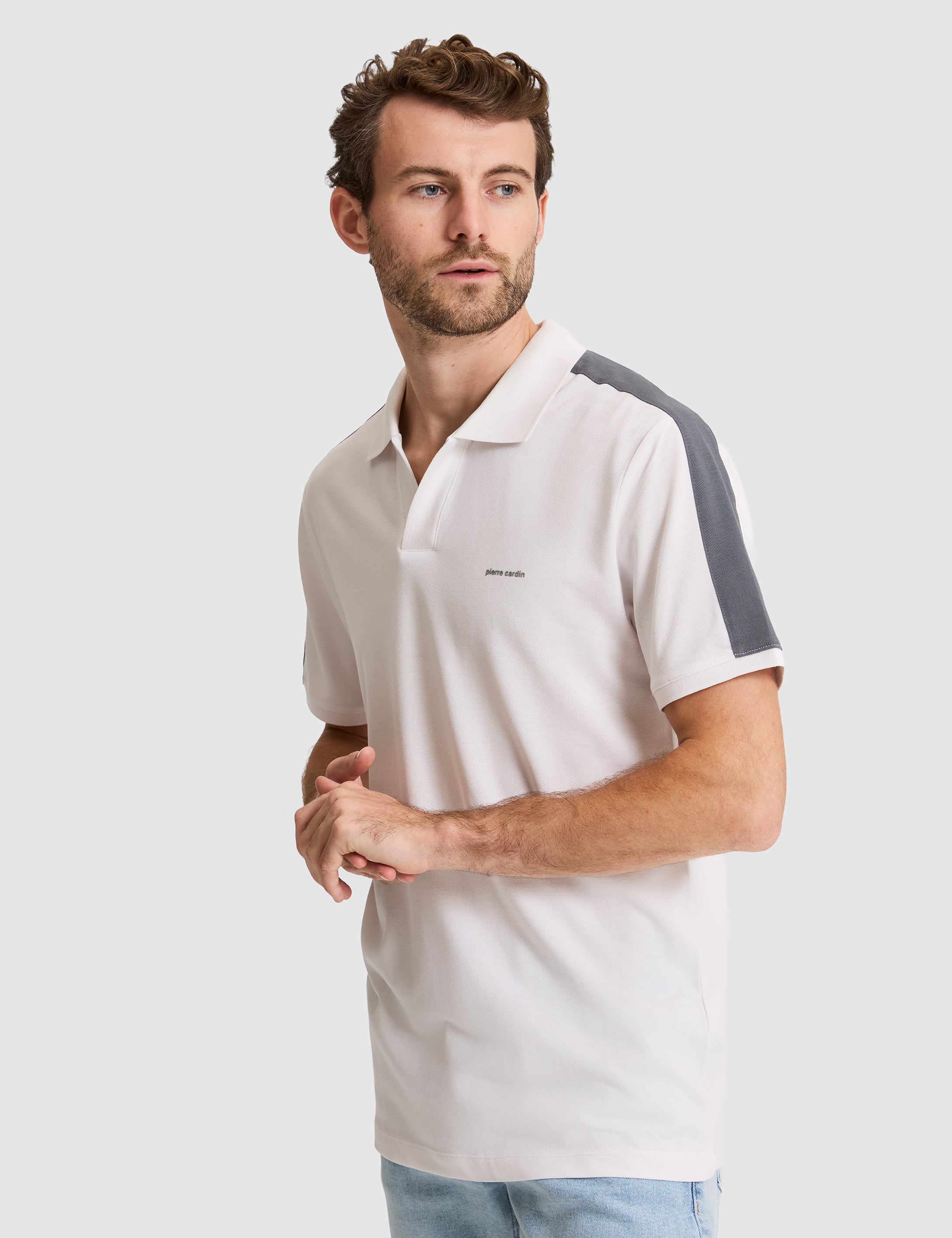 Koyu Gri Kol Detaylı Slim Fit %100 Pamuk Apaş Yaka Tişört - 50307520010