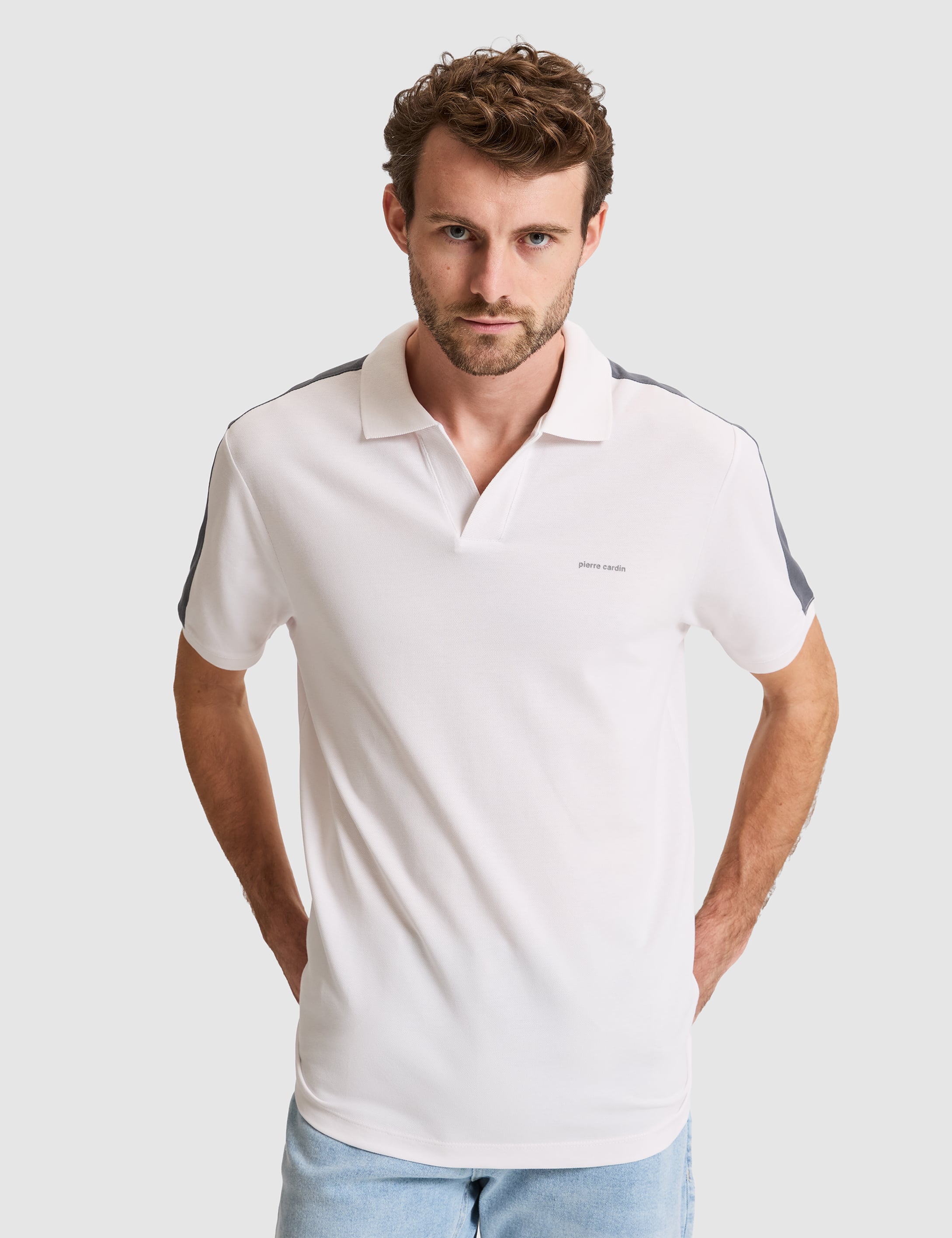Koyu Gri Kol Detaylı Slim Fit %100 Pamuk Apaş Yaka Tişört - 50307520010