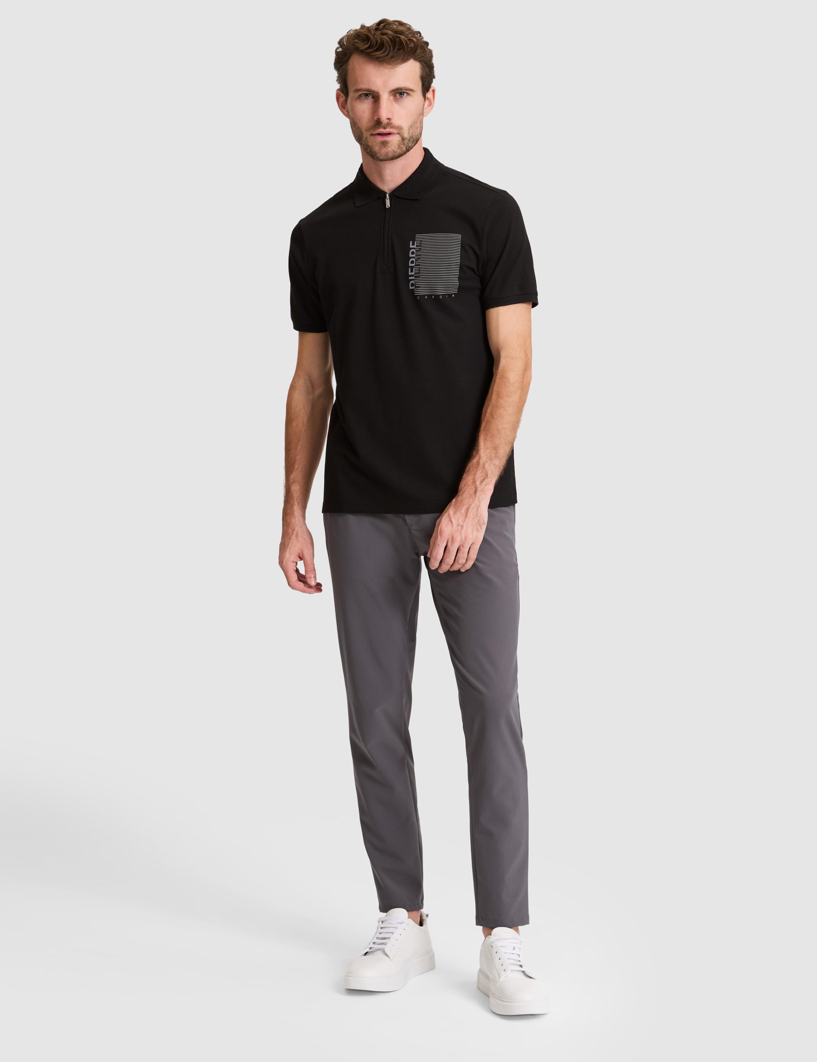Siyah Slim Fit %100 Pamuk Fermuarlı Polo Yaka Tişört