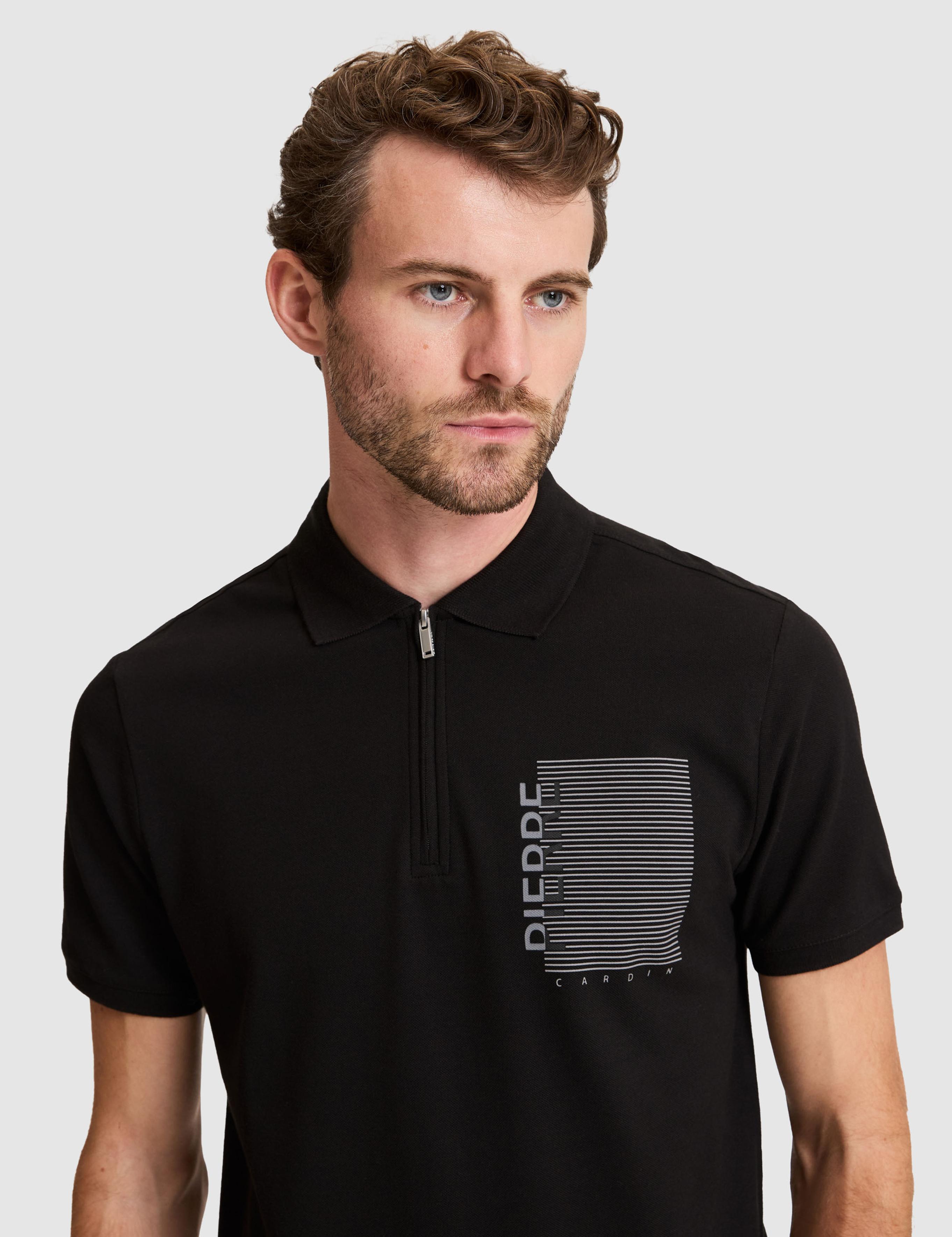 Siyah Slim Fit %100 Pamuk Fermuarlı Polo Yaka Tişört