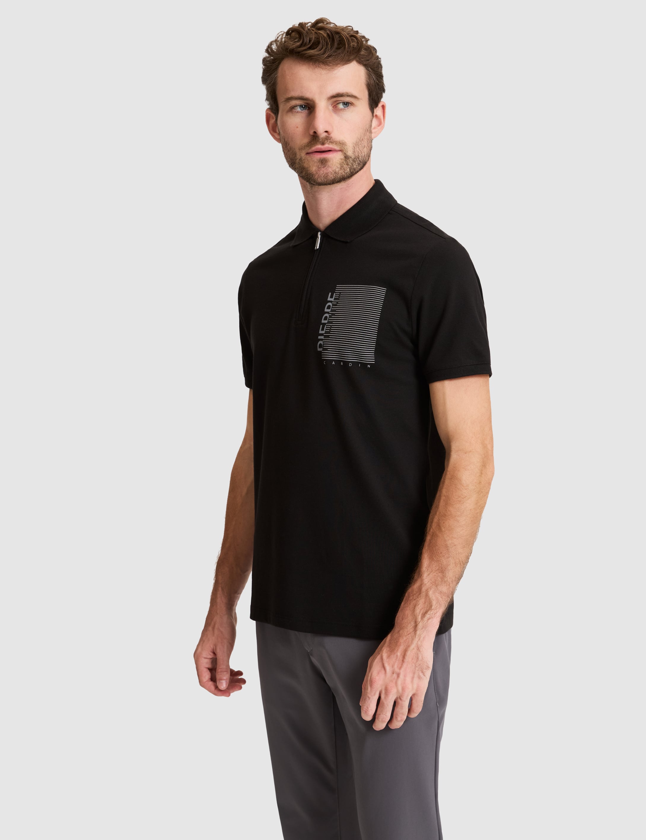 Siyah Slim Fit %100 Pamuk Fermuarlı Polo Yaka Tişört - 50307929023