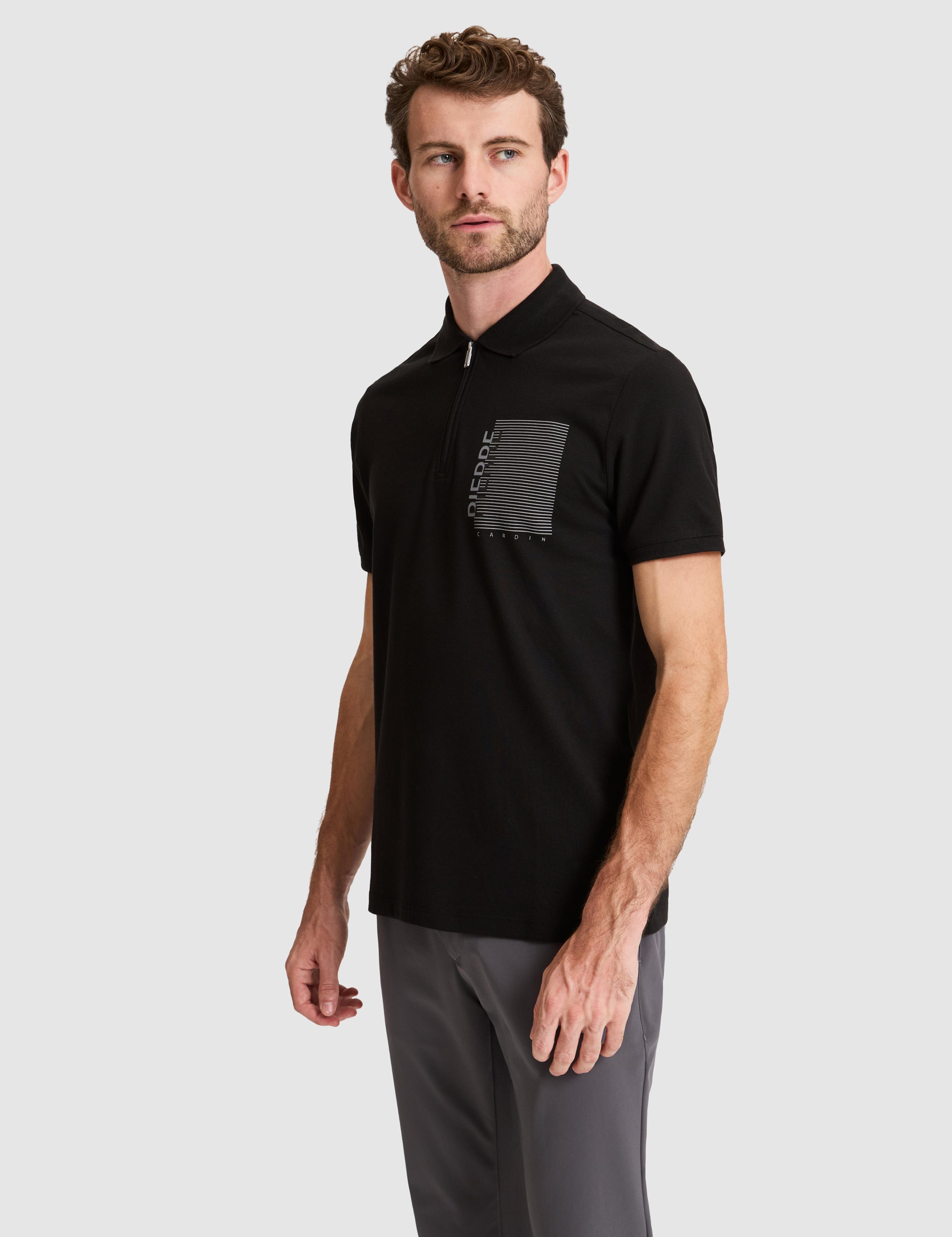 Siyah Slim Fit %100 Pamuk Fermuarlı Polo Yaka Tişört