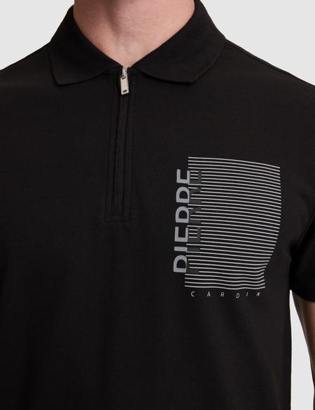 Siyah Slim Fit %100 Pamuk Fermuarlı Polo Yaka Tişört - 50307929023
