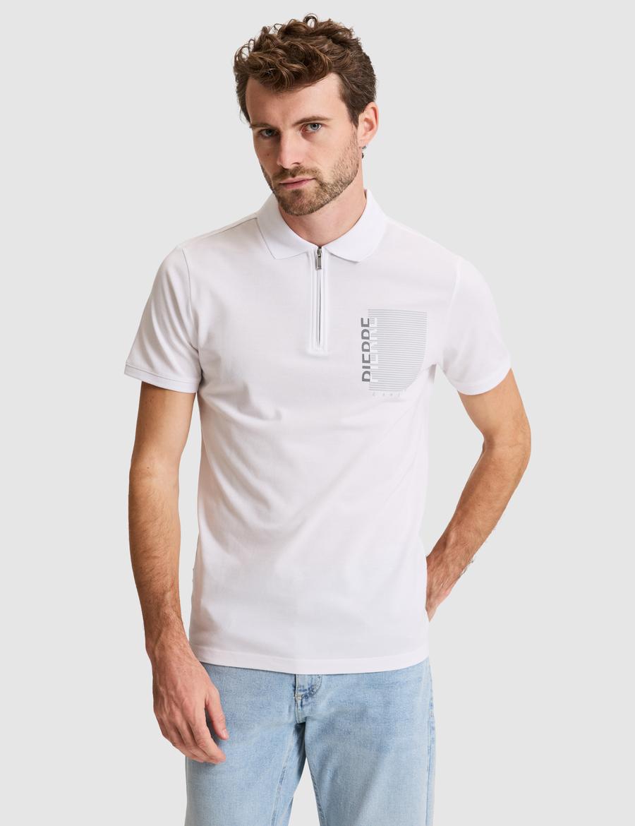 Beyaz Slim Fit %100 Pamuk Fermuarlı Polo Yaka Tişört